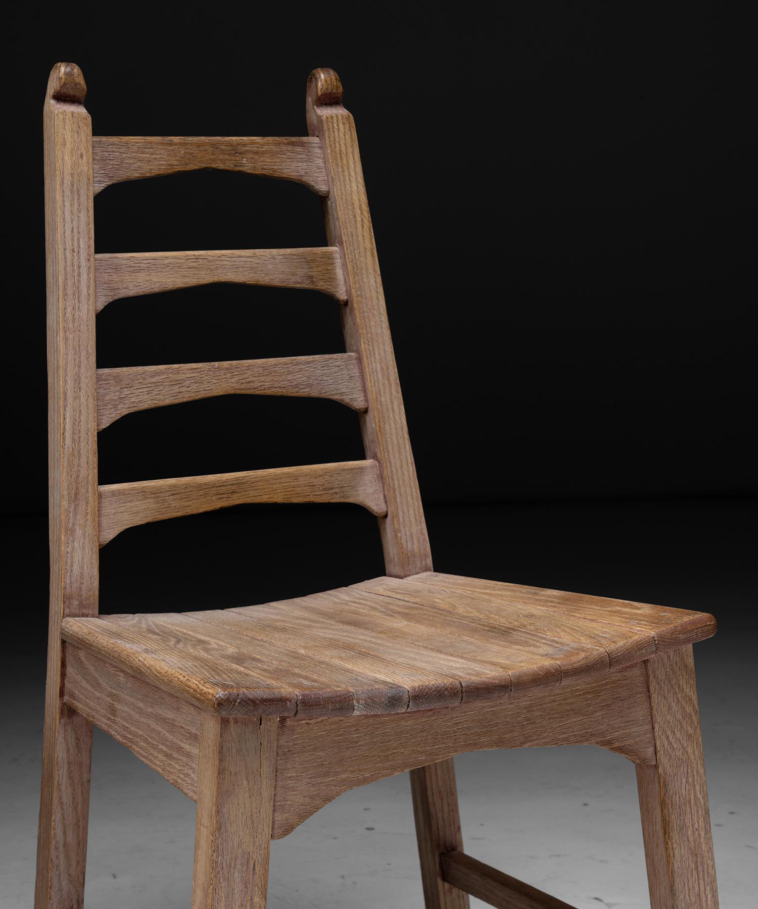 Set of '10' Oak Dining Chairs, England, circa 1950 In Good Condition In Culver City, CA