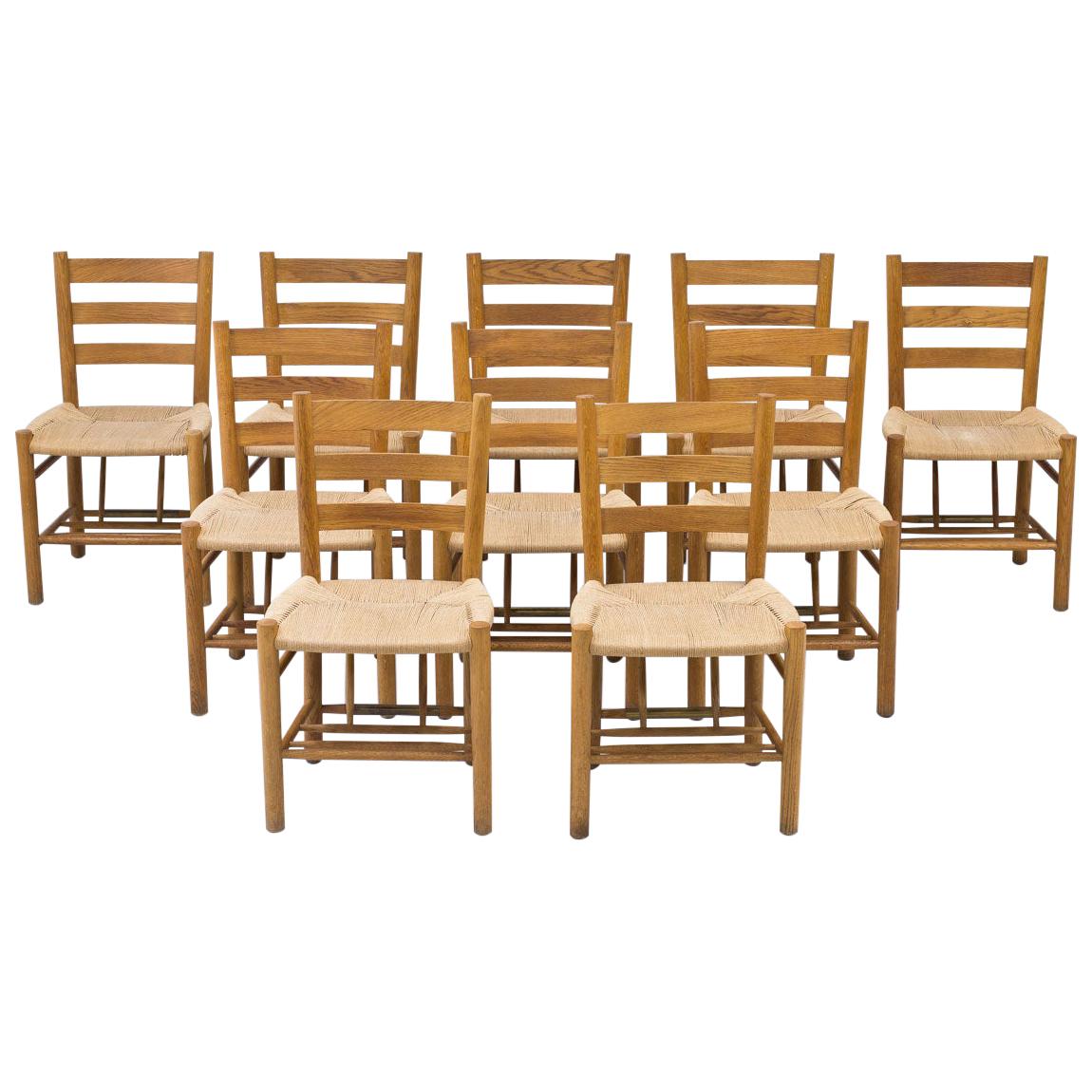 Set of 10 Oak & Paper Cord "Church Chairs" by Viggo Hardie-Fischer, Denmark