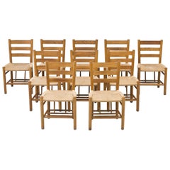 Set of 10 Oak & Paper Cord "Church Chairs" by Viggo Hardie-Fischer, Denmark