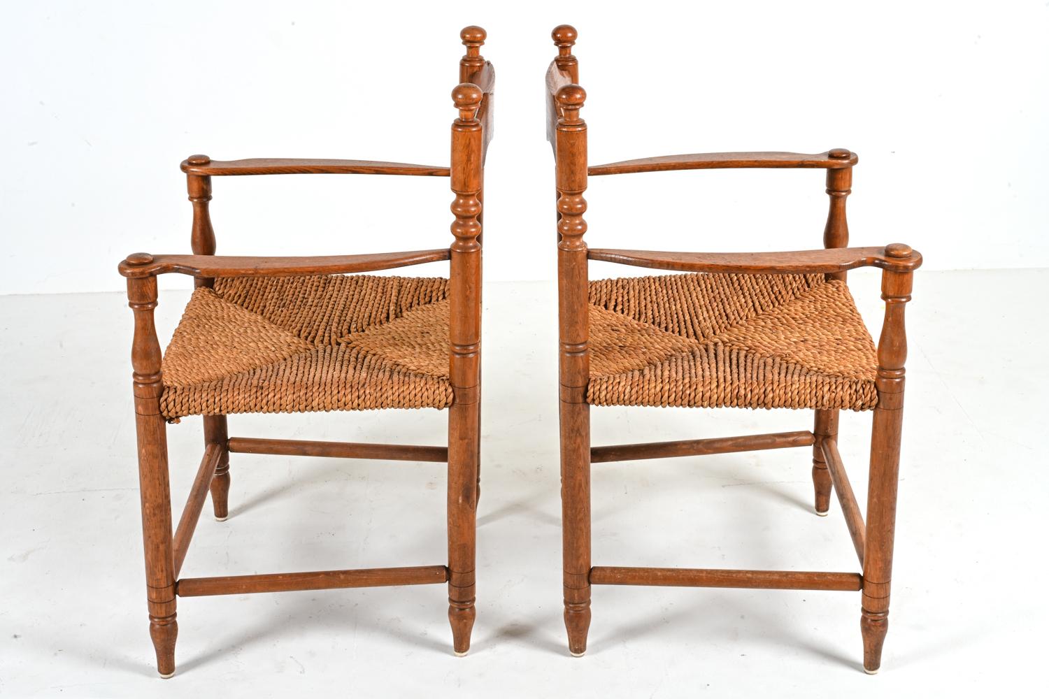 Set of '10' Oak & Papercord Armchairs in the Manner of Charles Dudouyt For Sale 5