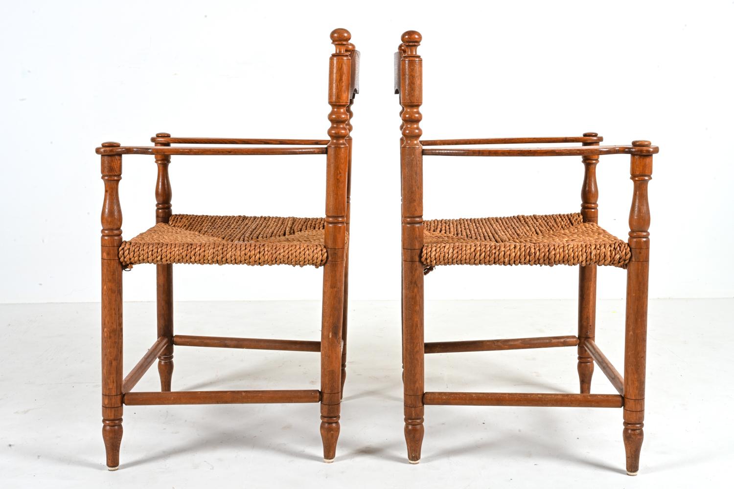 Set of '10' Oak & Papercord Armchairs in the Manner of Charles Dudouyt For Sale 6