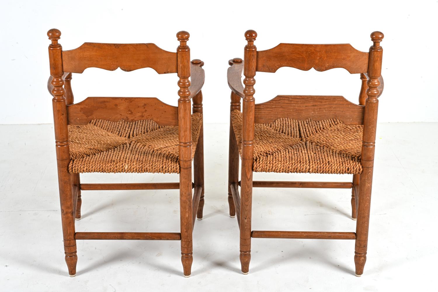 Set of '10' Oak & Papercord Armchairs in the Manner of Charles Dudouyt For Sale 7