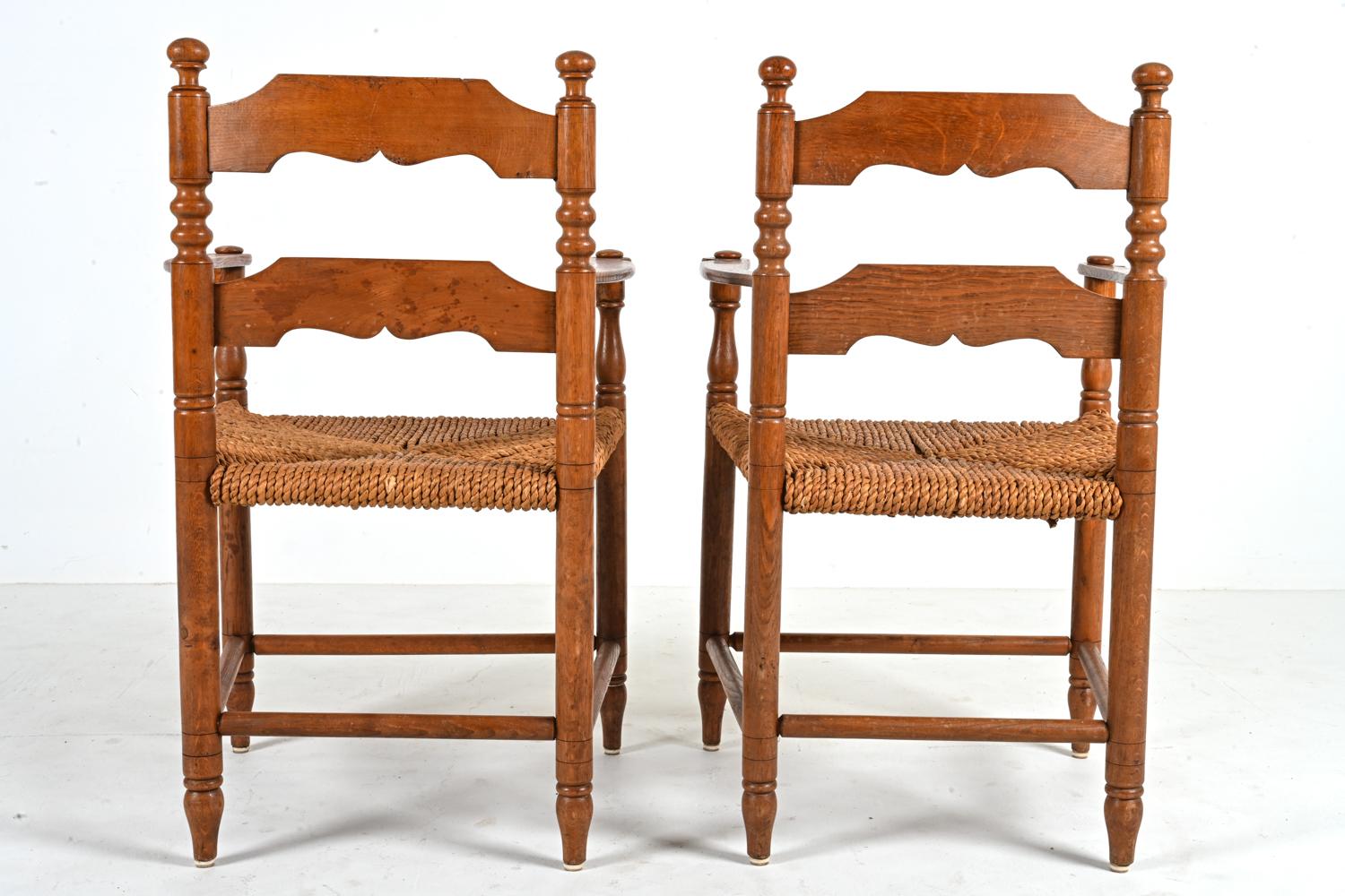 Set of '10' Oak & Papercord Armchairs in the Manner of Charles Dudouyt For Sale 8