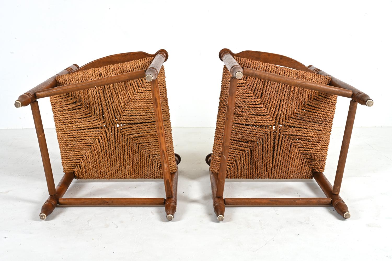 Set of '10' Oak & Papercord Armchairs in the Manner of Charles Dudouyt For Sale 10