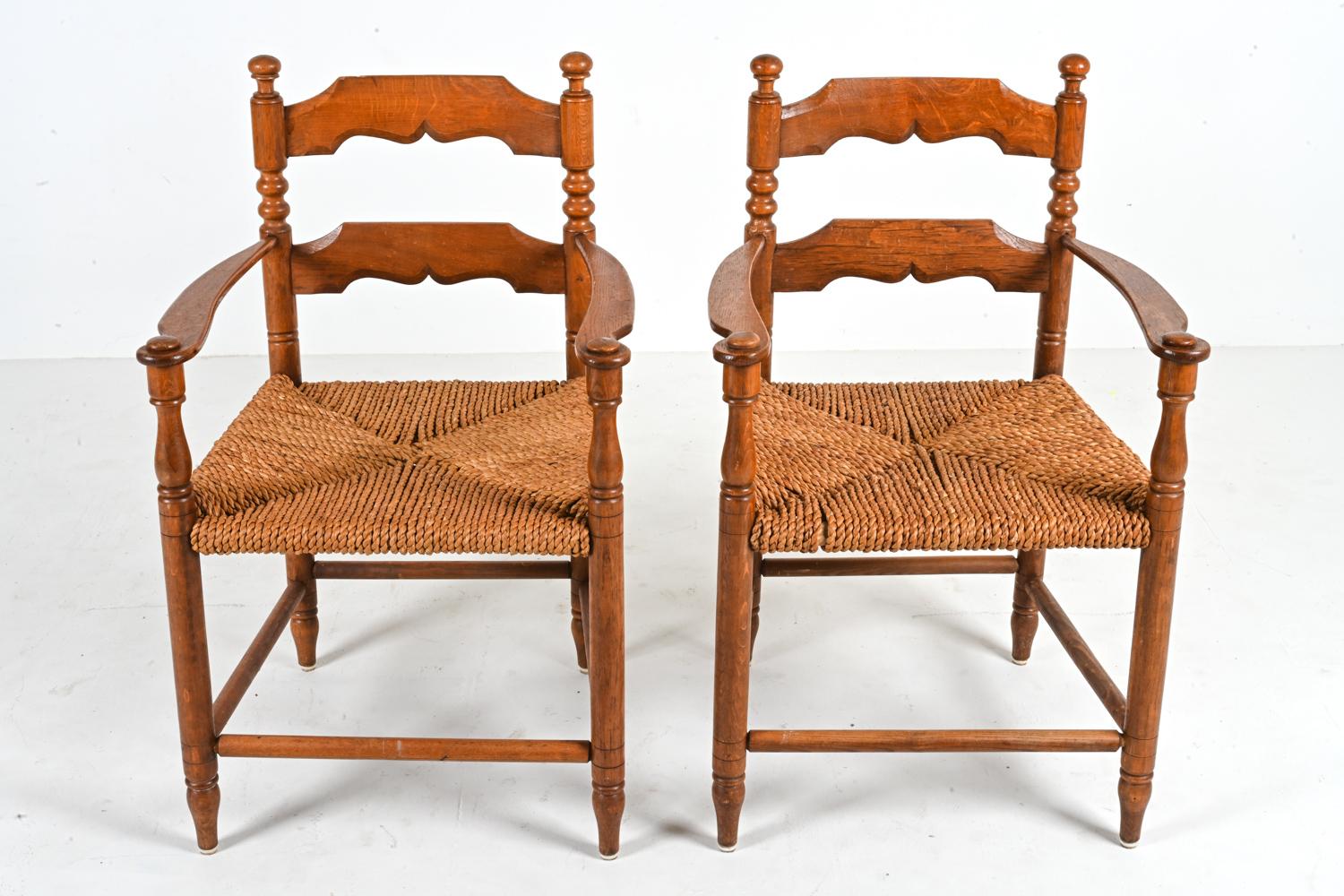 Set of '10' Oak & Papercord Armchairs in the Manner of Charles Dudouyt In Good Condition For Sale In Norwalk, CT