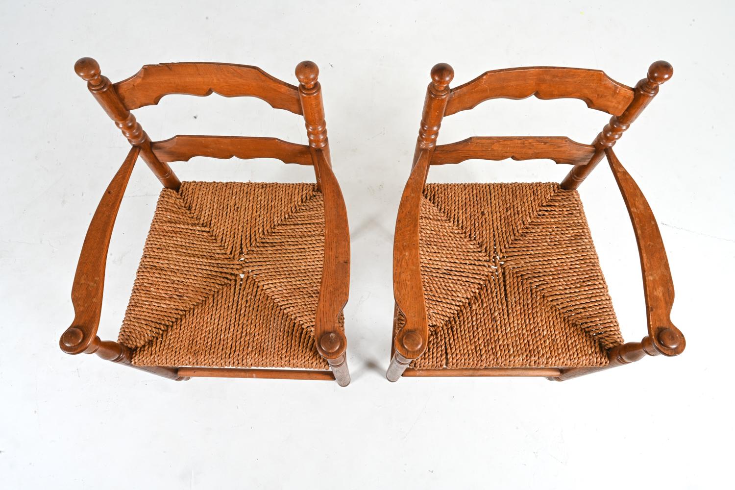 Set of '10' Oak & Papercord Armchairs in the Manner of Charles Dudouyt For Sale 1