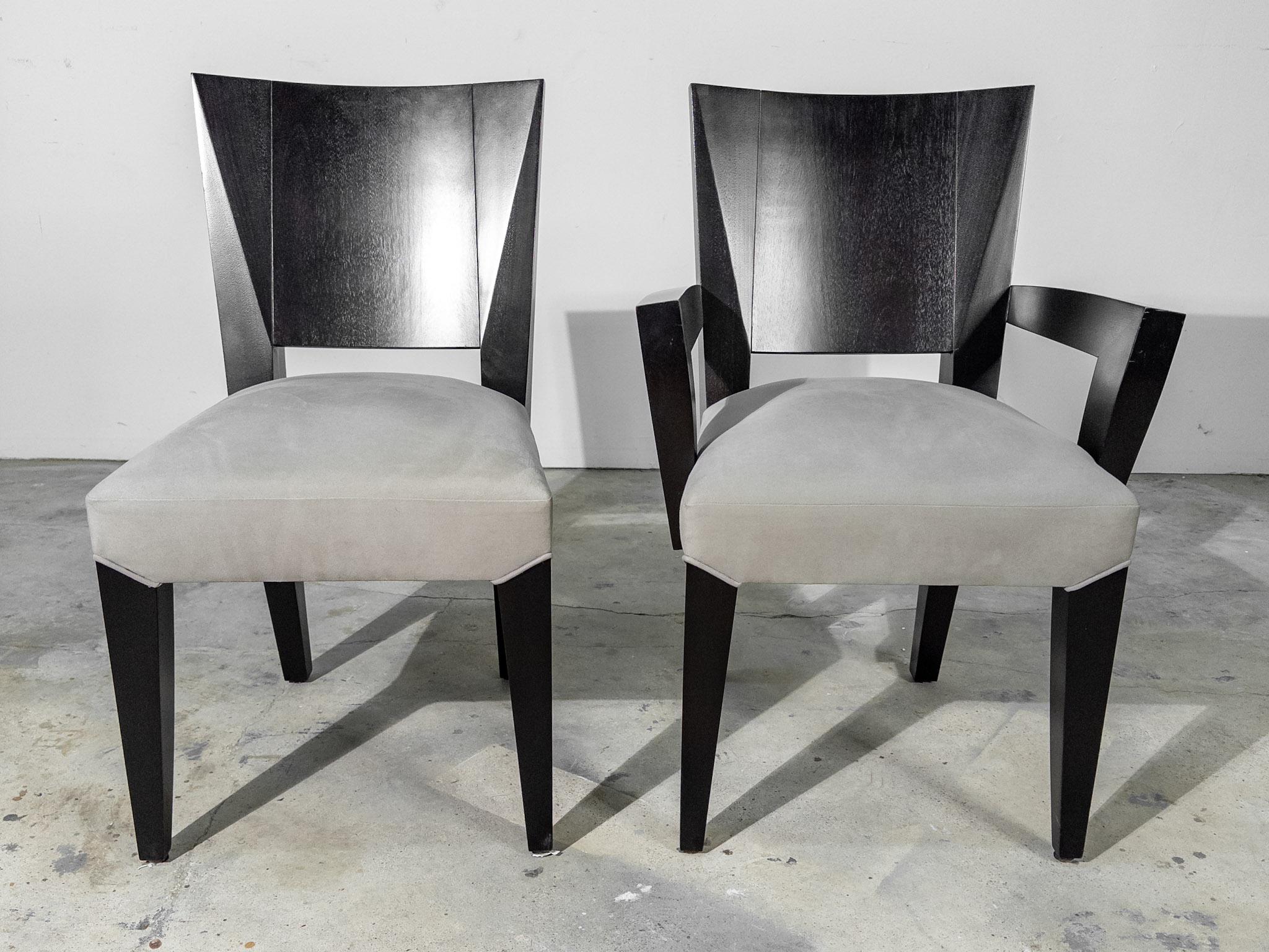 Stained Set of 10 Ocean Dining Chairs by Dakota Jackson (2 Arm Chairs, 8 Side Chairs) For Sale