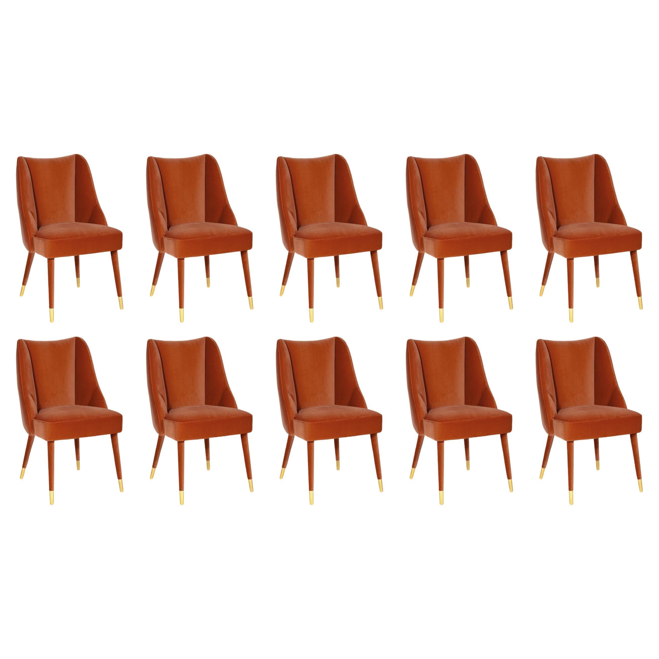 Set of 10 Organic nature-inspired red velvet Figueroa chair by InsidherLand