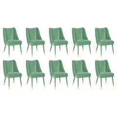 Set of 10 Organic turquoise velvet brass Figueroa dining chair by InsidherLand
