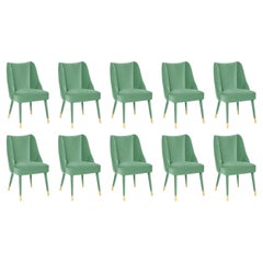 Set of 10 Organic turquoise velvet brass Figueroa dining chair by InsidherLand