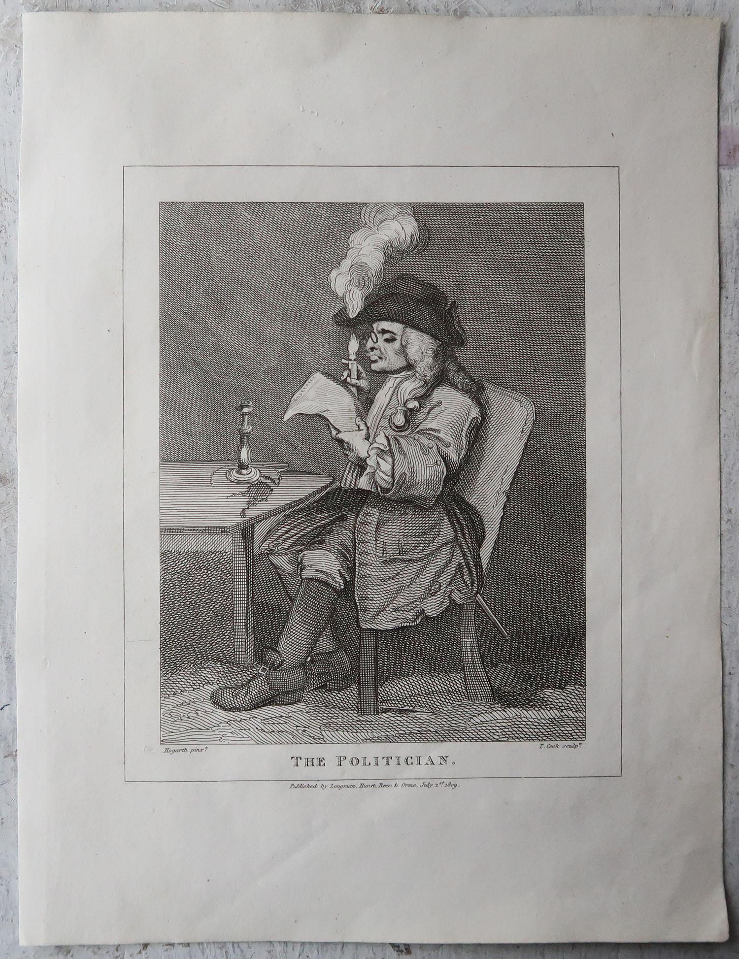 English Set of 10 Original Antique Prints After Hogarth, Political, Satirical For Sale