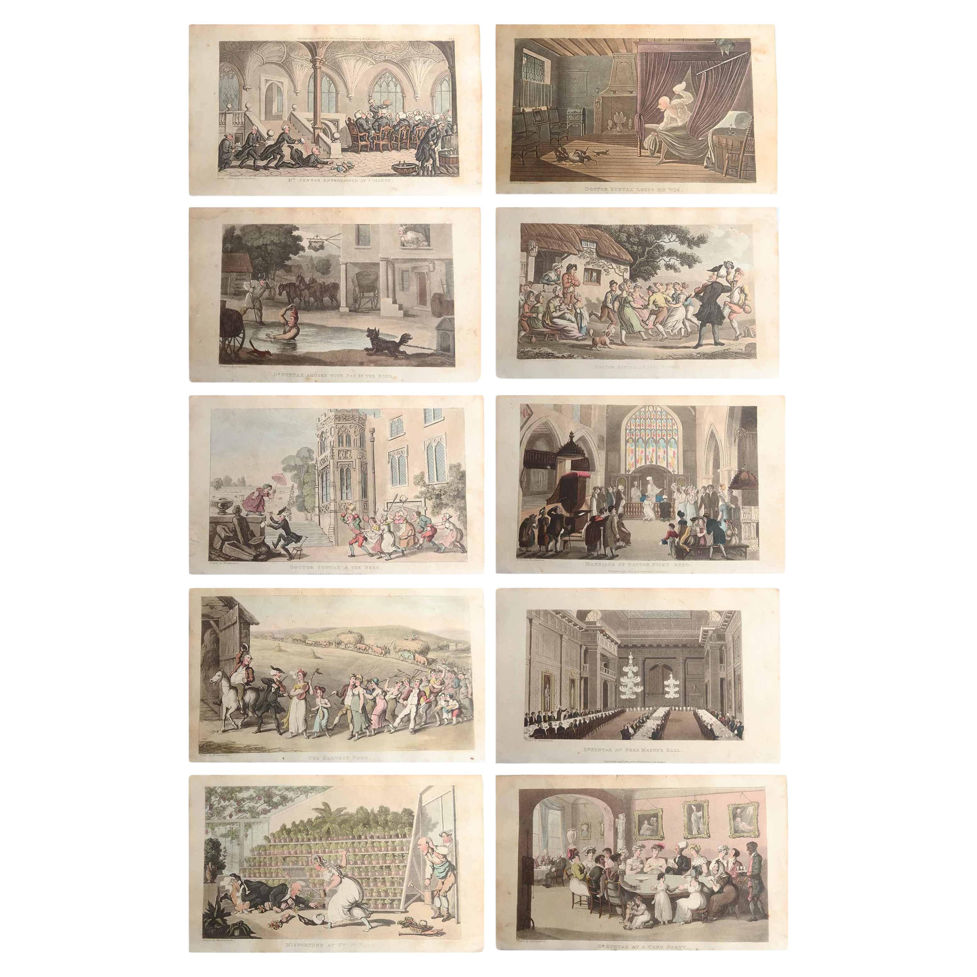 Set of 10 Original Antique Prints After Thomas Rowlandson. Dated 1819 For Sale