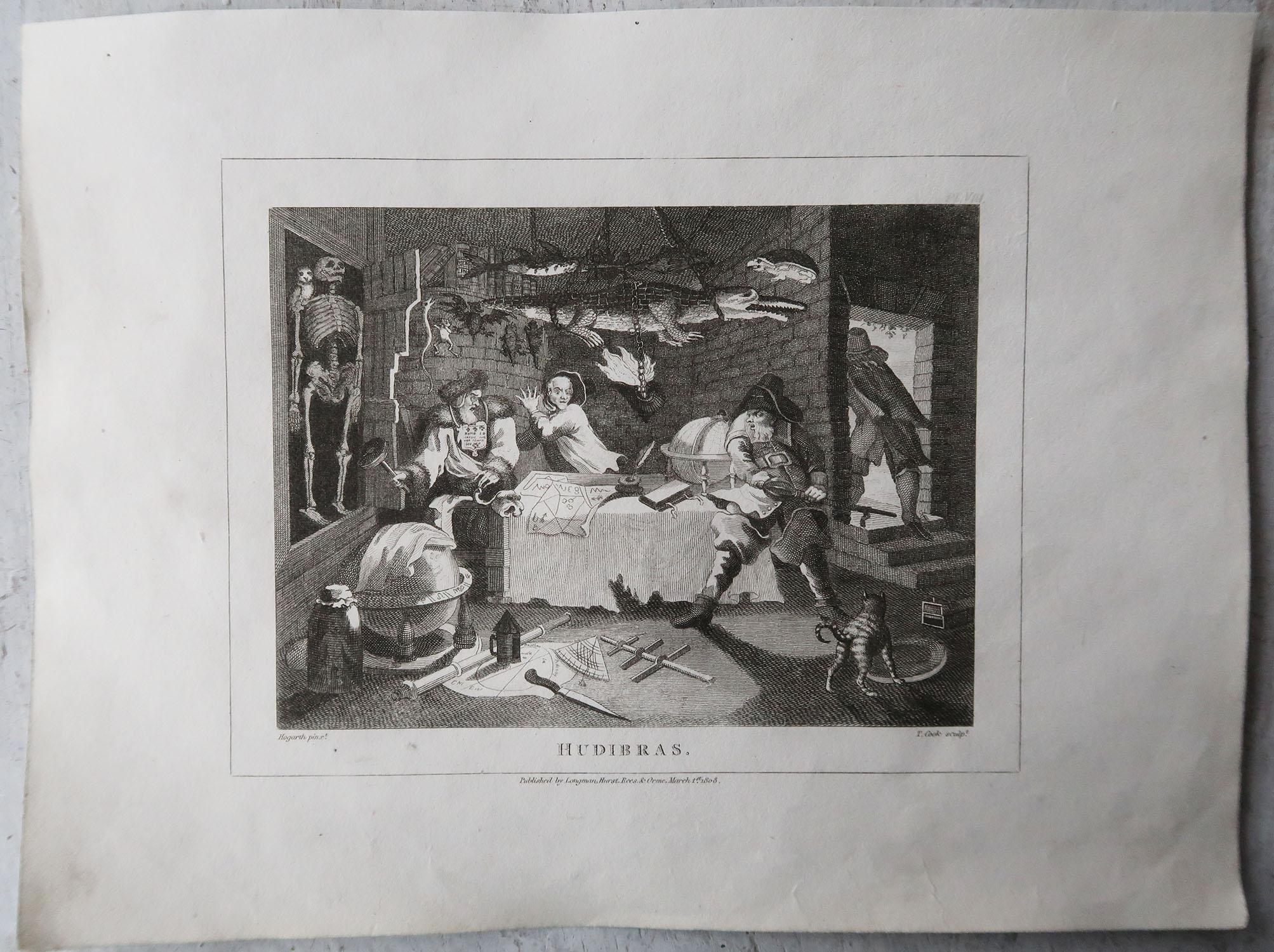Wonderful set of 10 Hogarth prints

This is the Hubidras series typical of the satirical/political artwork of Hogarth

Copper-plate engravings by Thomas Cook

Published by Longman, Hirst, Rees & Orme, 1807-1808

Unframed and not
