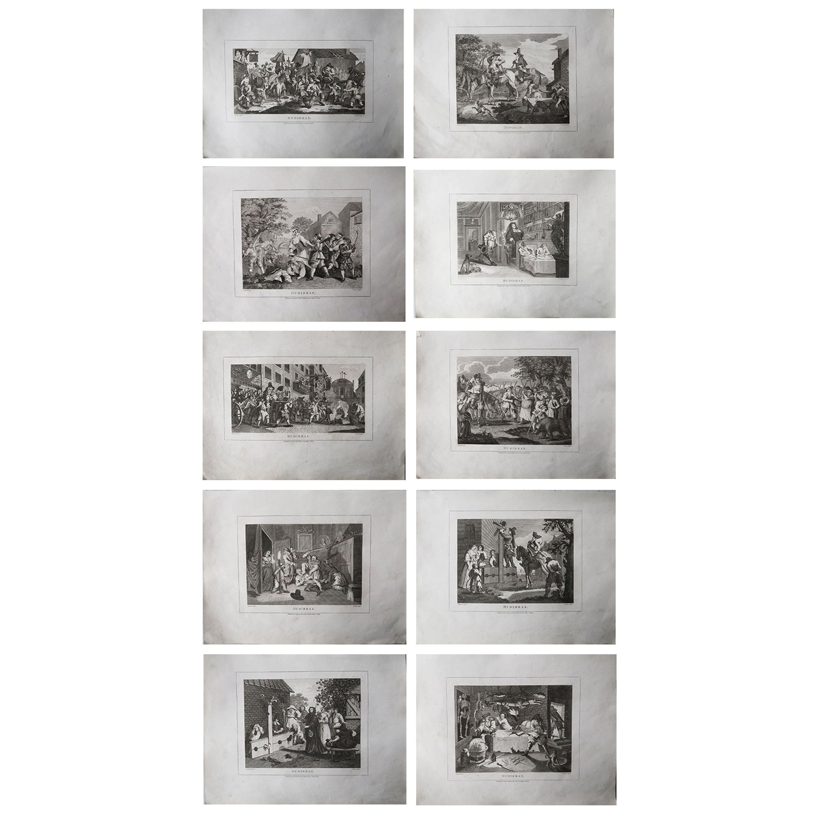 Set of 10 Original Antique Prints After William Hogarth, " Hubidras " 1807