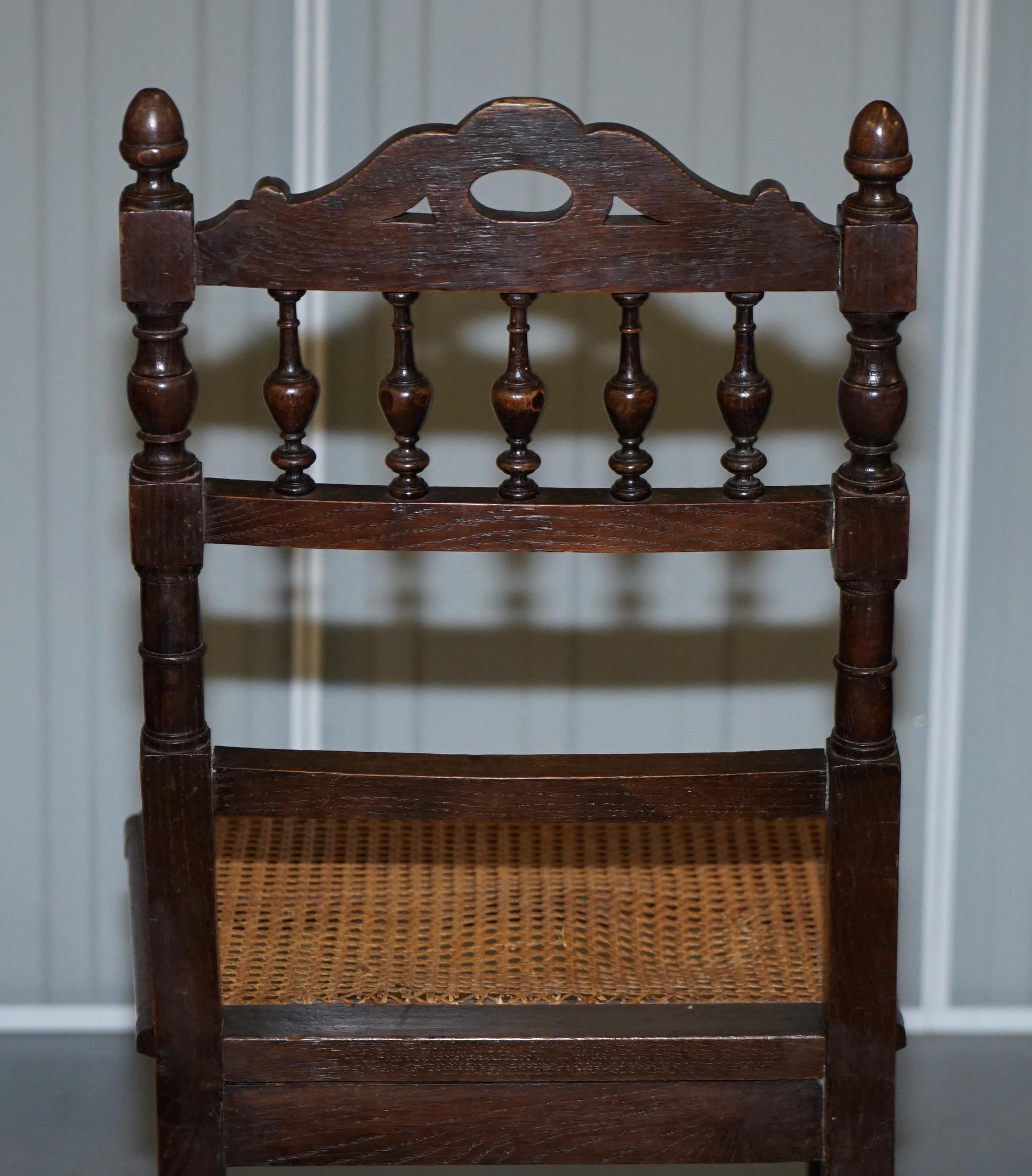Set of 10 Original Victorian Carved Oak Dining Chairs with Berger Rattan Seats 5