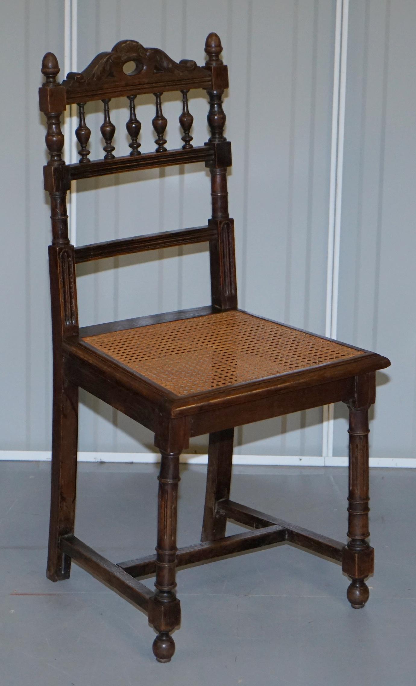 Set of 10 Original Victorian Carved Oak Dining Chairs with Berger Rattan Seats 7