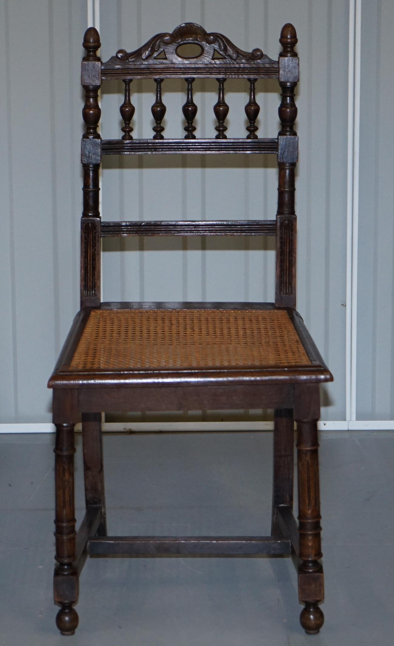 Set of 10 Original Victorian Carved Oak Dining Chairs with Berger Rattan Seats 8