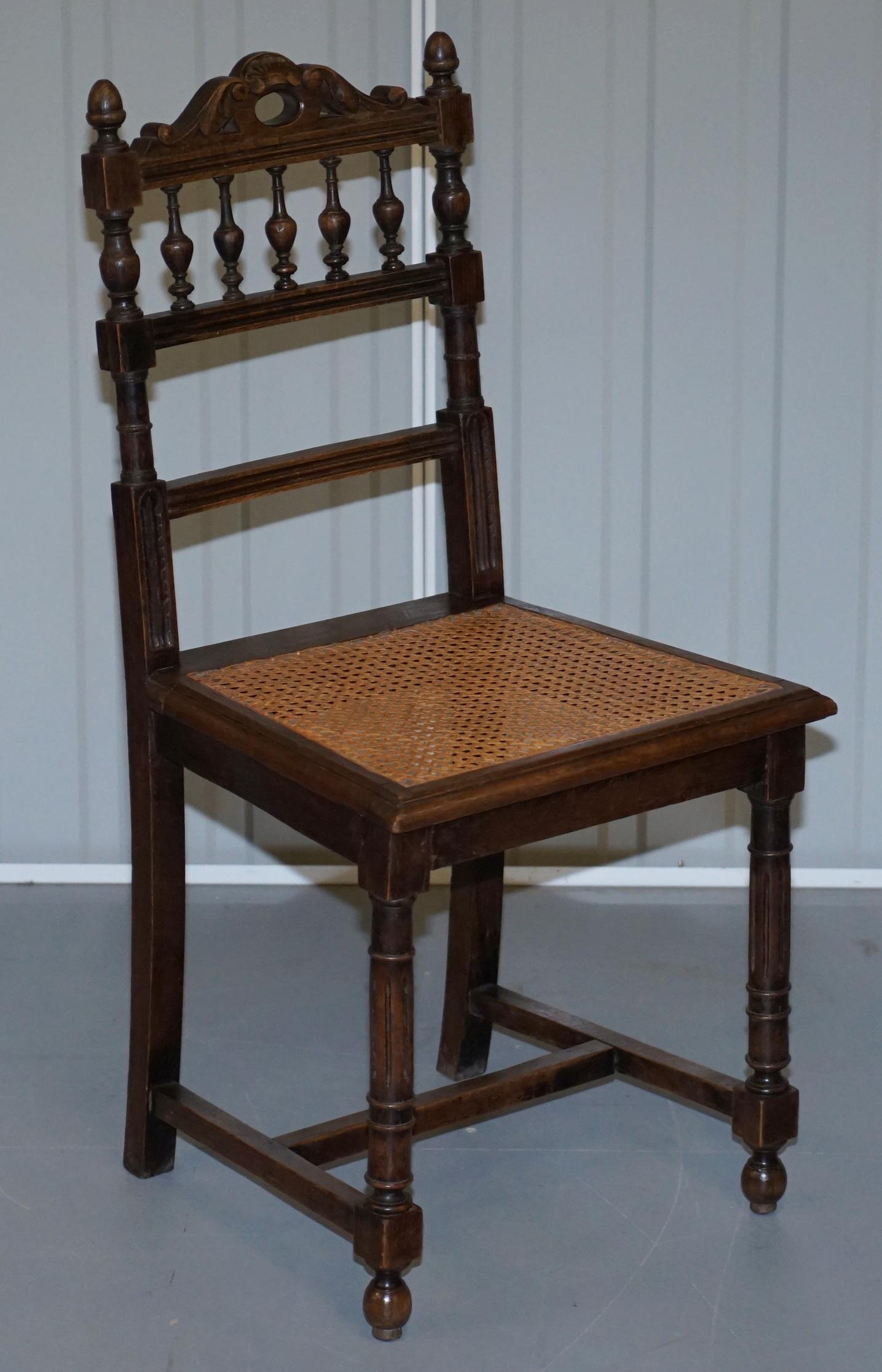 Set of 10 Original Victorian Carved Oak Dining Chairs with Berger Rattan Seats 14