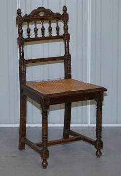Set of 10 Original Victorian Carved Oak Dining Chairs with Berger Rattan Seats