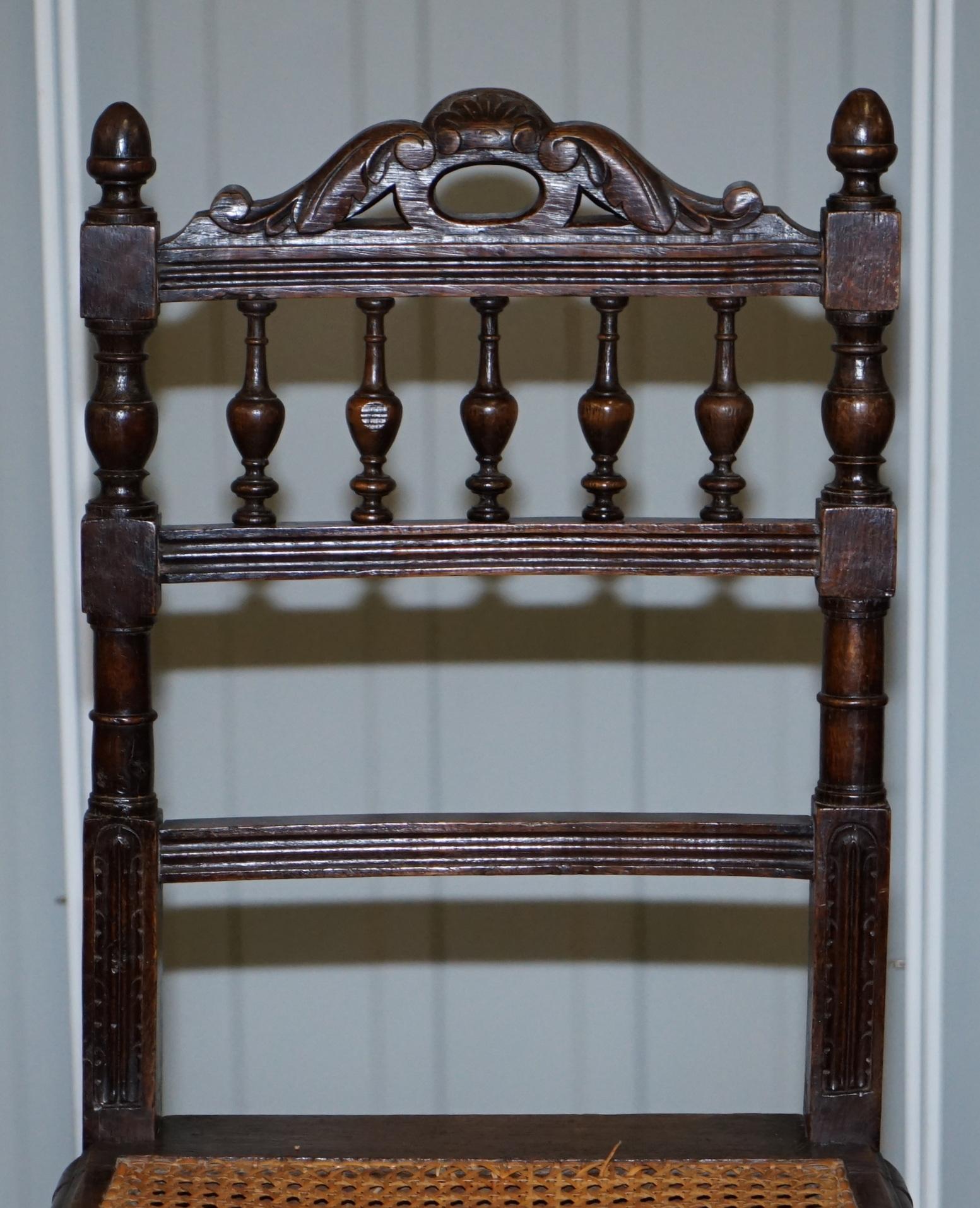 19th Century Set of 10 Original Victorian Carved Oak Dining Chairs with Berger Rattan Seats