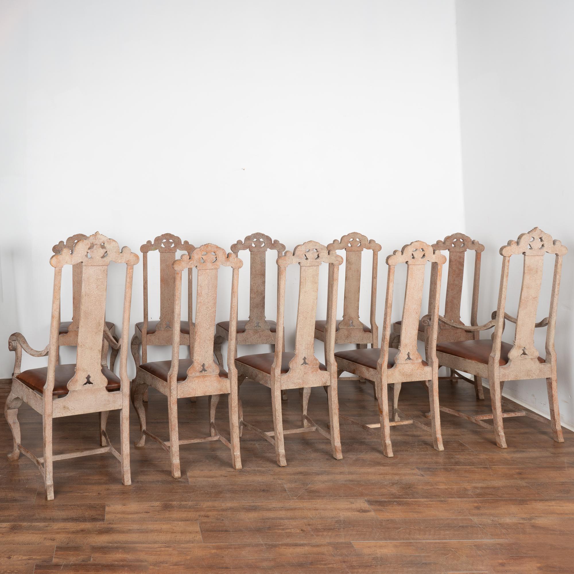 Ensemble de 10 chaises de salle à manger baroques peintes, Suède vers 1890 en vente 5
