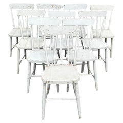 Set of 10 Painted Plank Seat Grange Chairs from Maine