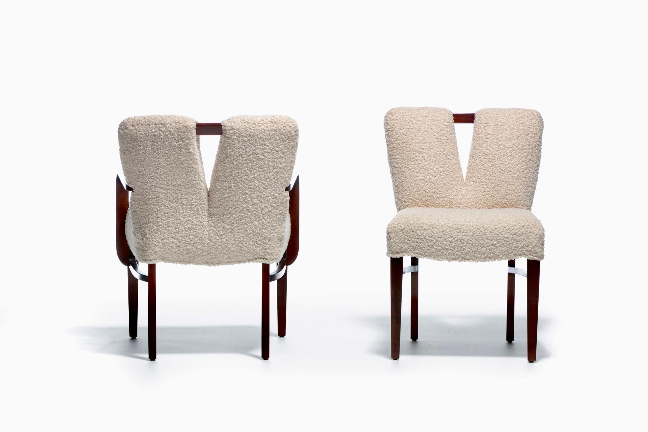 Ensemble de 10 chaises de salle à manger à dossier corseté en bouclé blanc ivoire de Paul Frankl, c. années 1950 Bon état - En vente à Saint Louis, MO