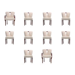 Set of 10 Paul Frankl Corset Back Dining Chairs in Ivory White Bouclé, c. 1950s