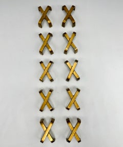 Set of 10 Paul Frankl “X” Metal Drawer Pulls Handles, Keeler Brass, 1950s