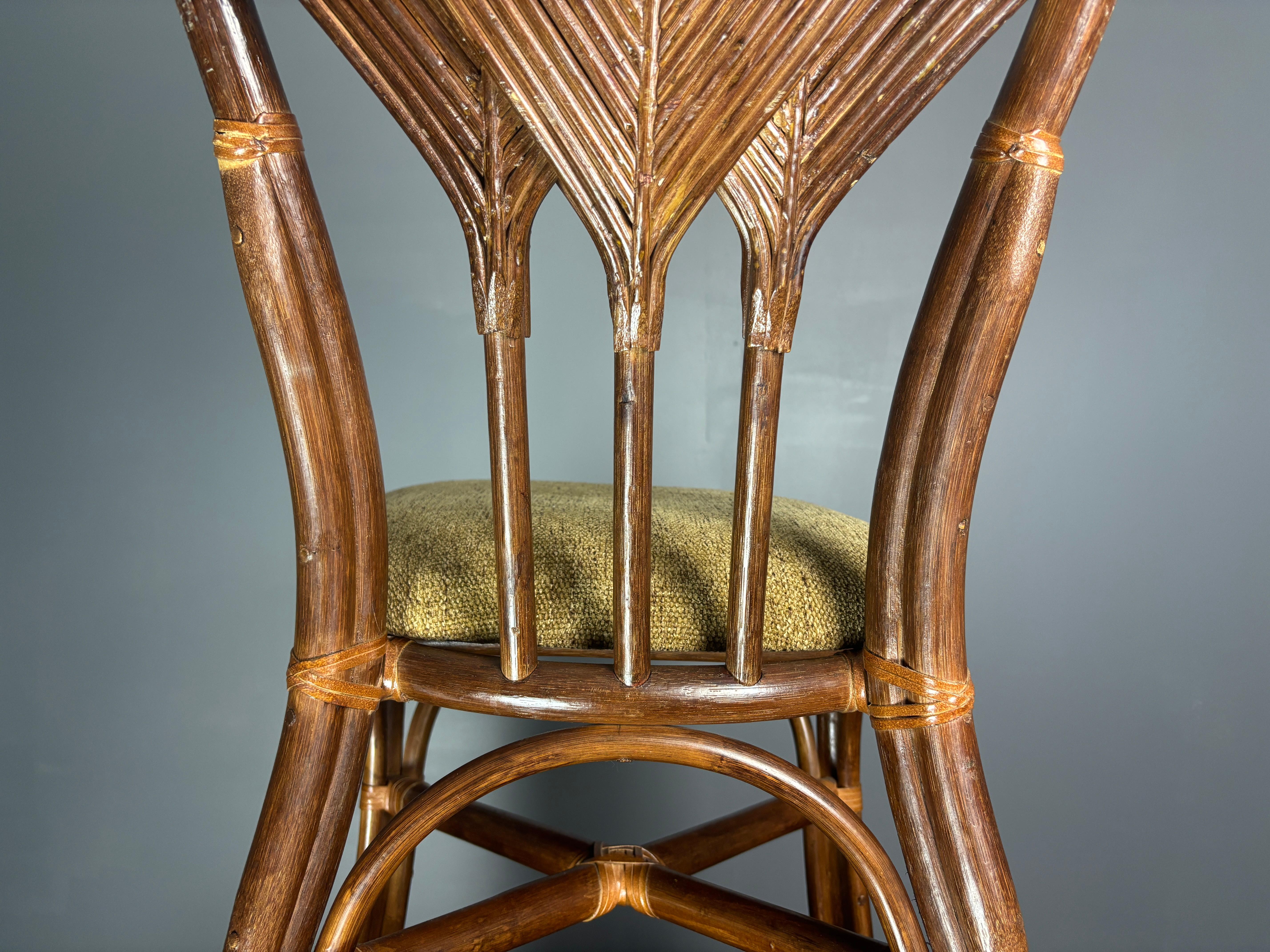 Lot de 10 chaises de salle à manger en roseau, rotin, bambou et feuilles de palmier. en vente 6