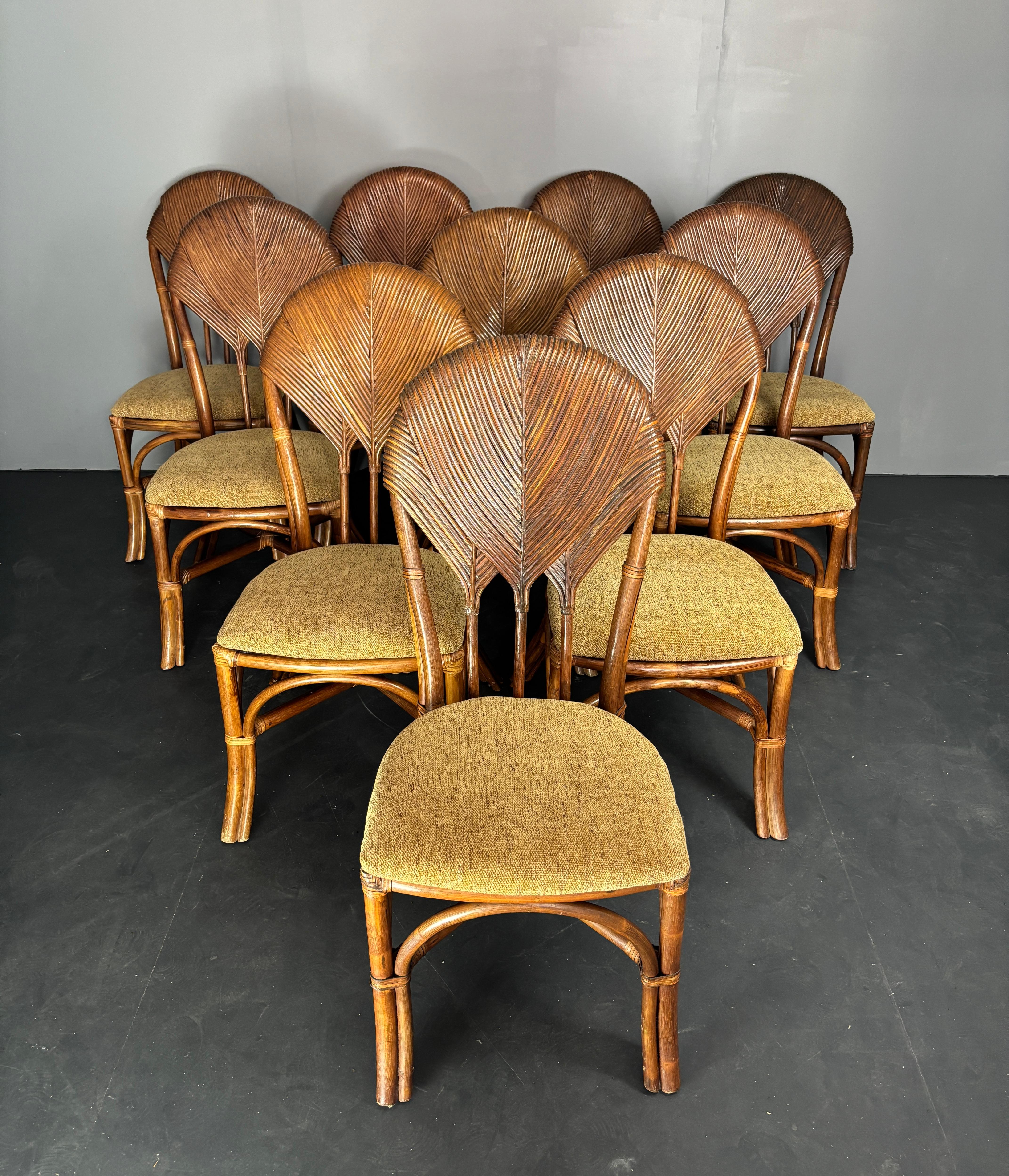 Lot de 10 chaises de salle à manger en roseau, rotin, bambou et feuilles de palmier. en vente 12