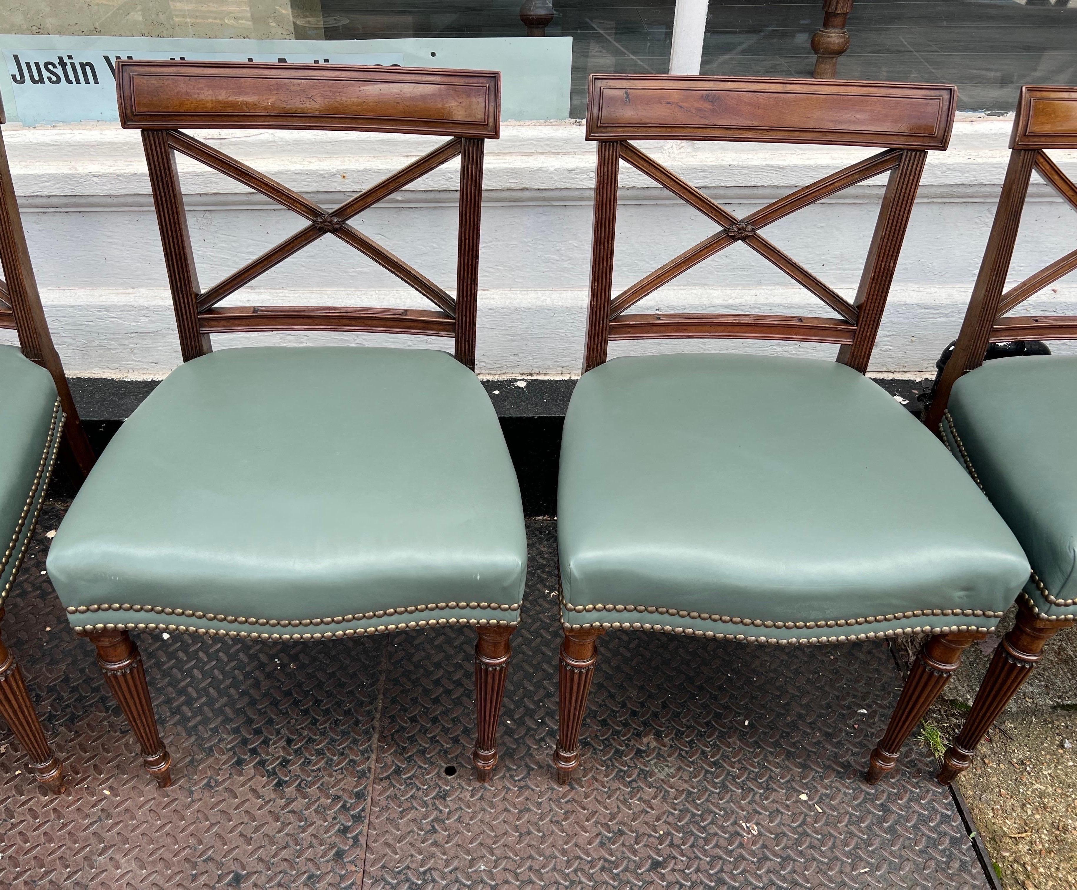 Leather Set of 10 Period English Regency Mahogany Dining Chairs