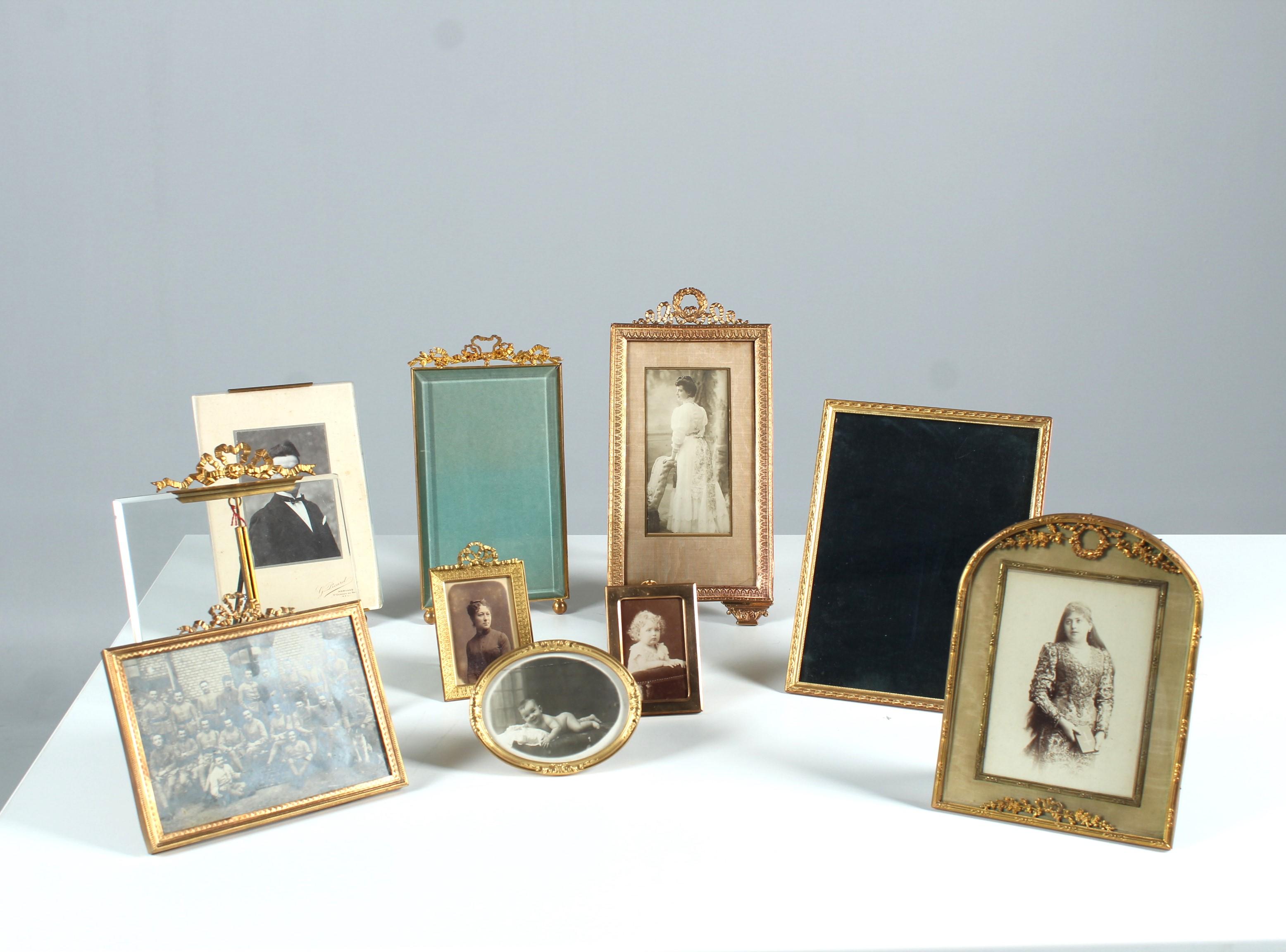 A wonderful set of 10 photo frames from the late 19th and early 20th century. Fantastic frames of Art Nouveau and Neoclassical style. 

All frames and also the glasses are very well preserved, without damage, and have been lovingly cleaned and