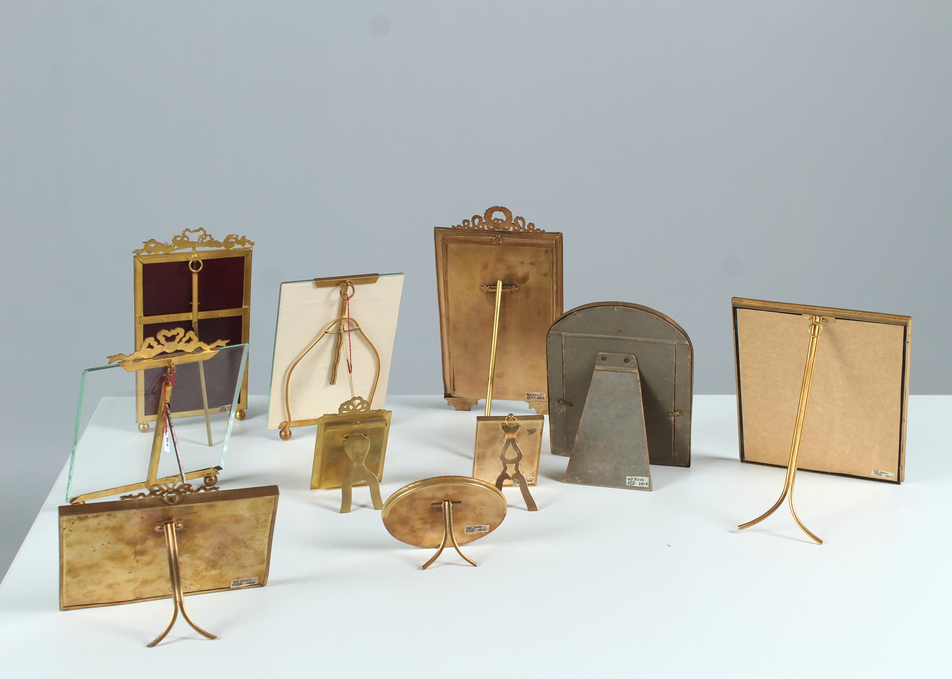 Brass Set of 10 Picture Frames, Art Nouveau, Neoclassicism, 19th - 20th Century For Sale
