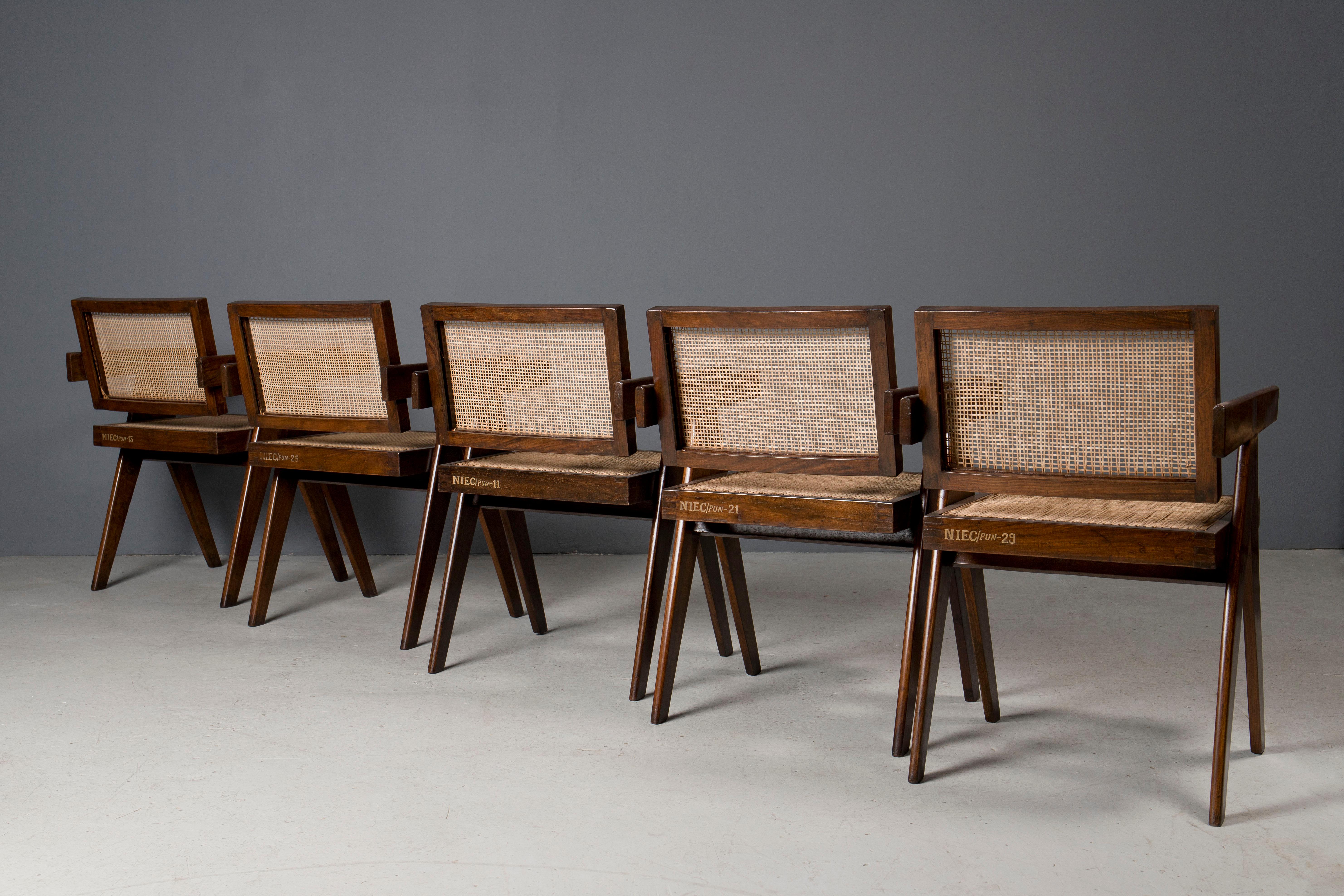 20th Century Set of 10 Pierre Jeanneret Floating Back Office Chair, 1950s