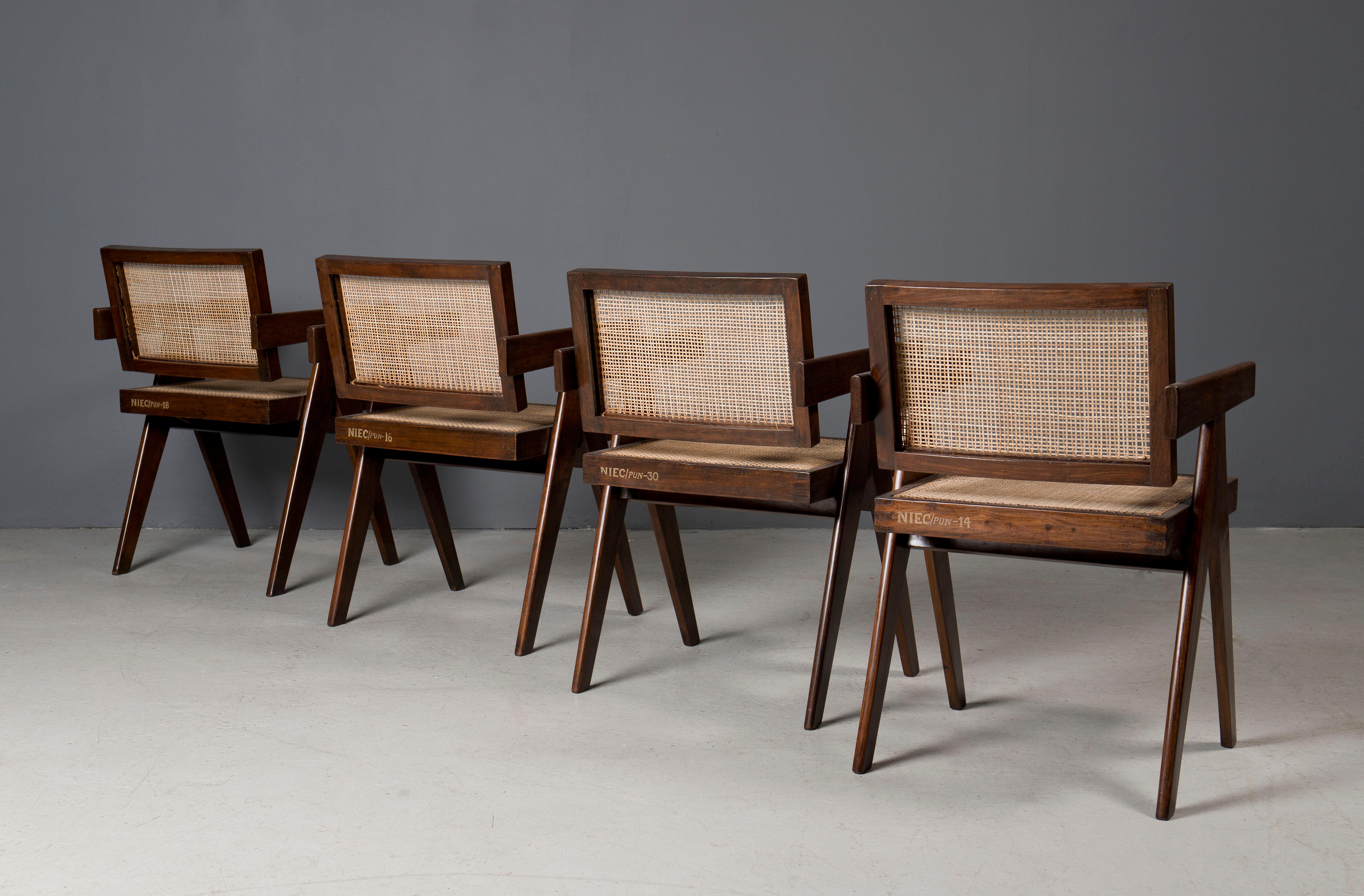 Teak Set of 10 Pierre Jeanneret Floating Back Office Chair, 1950s