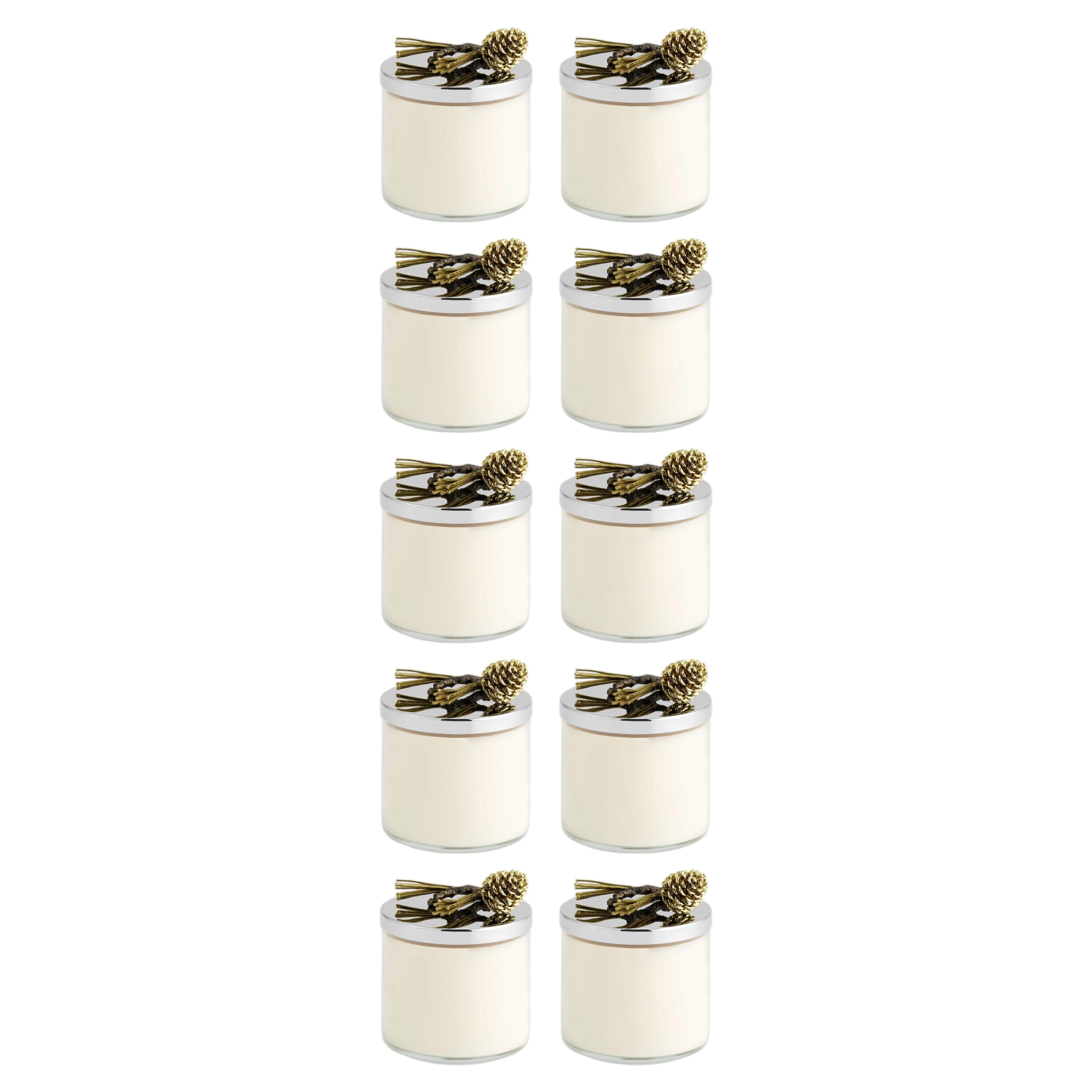 Set of 10 Pine Cone Scented Candles in Antique Gold and Bronze