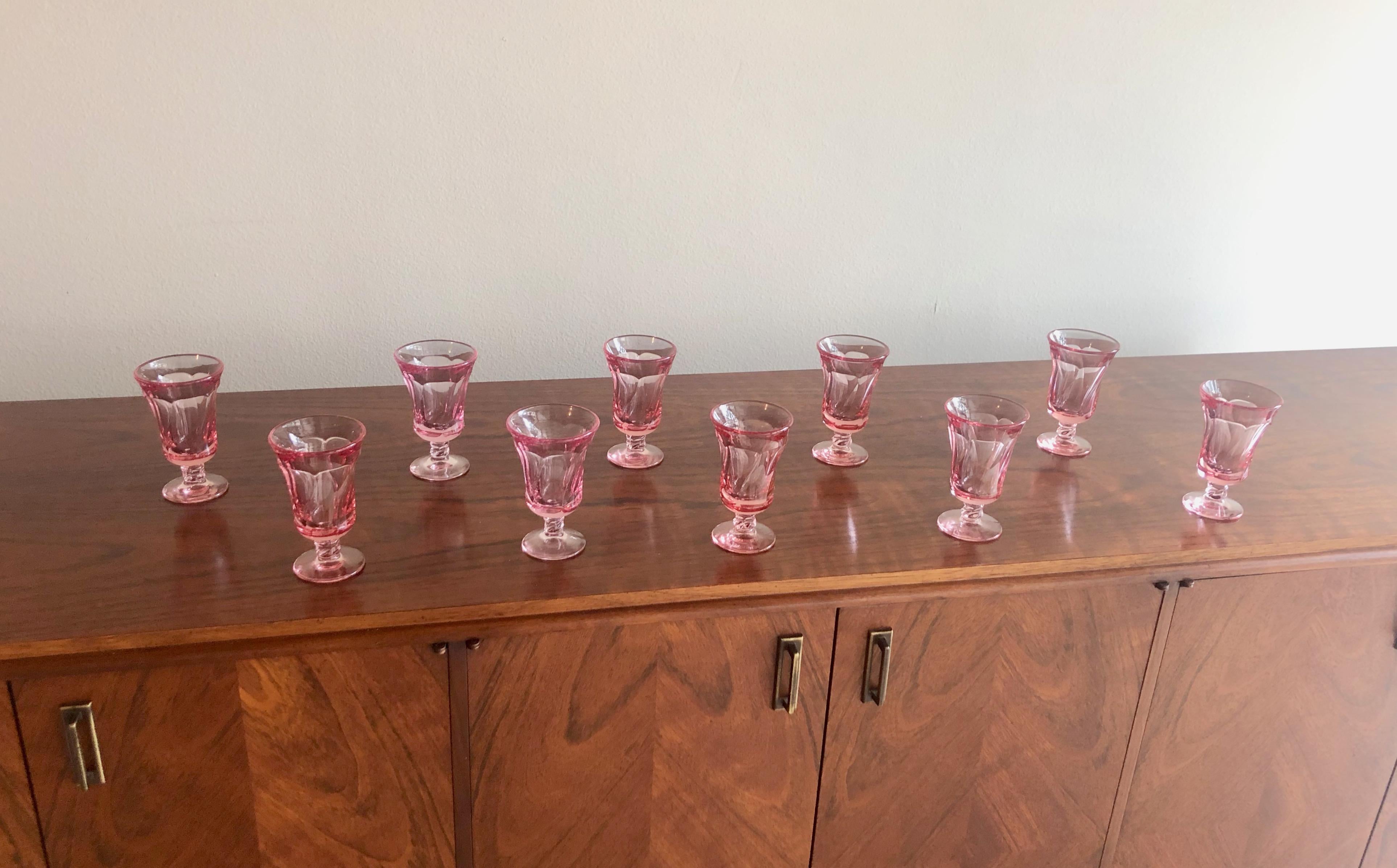 Mid-Century Modern Set of 10 Pink Fostoria Juice Glasses