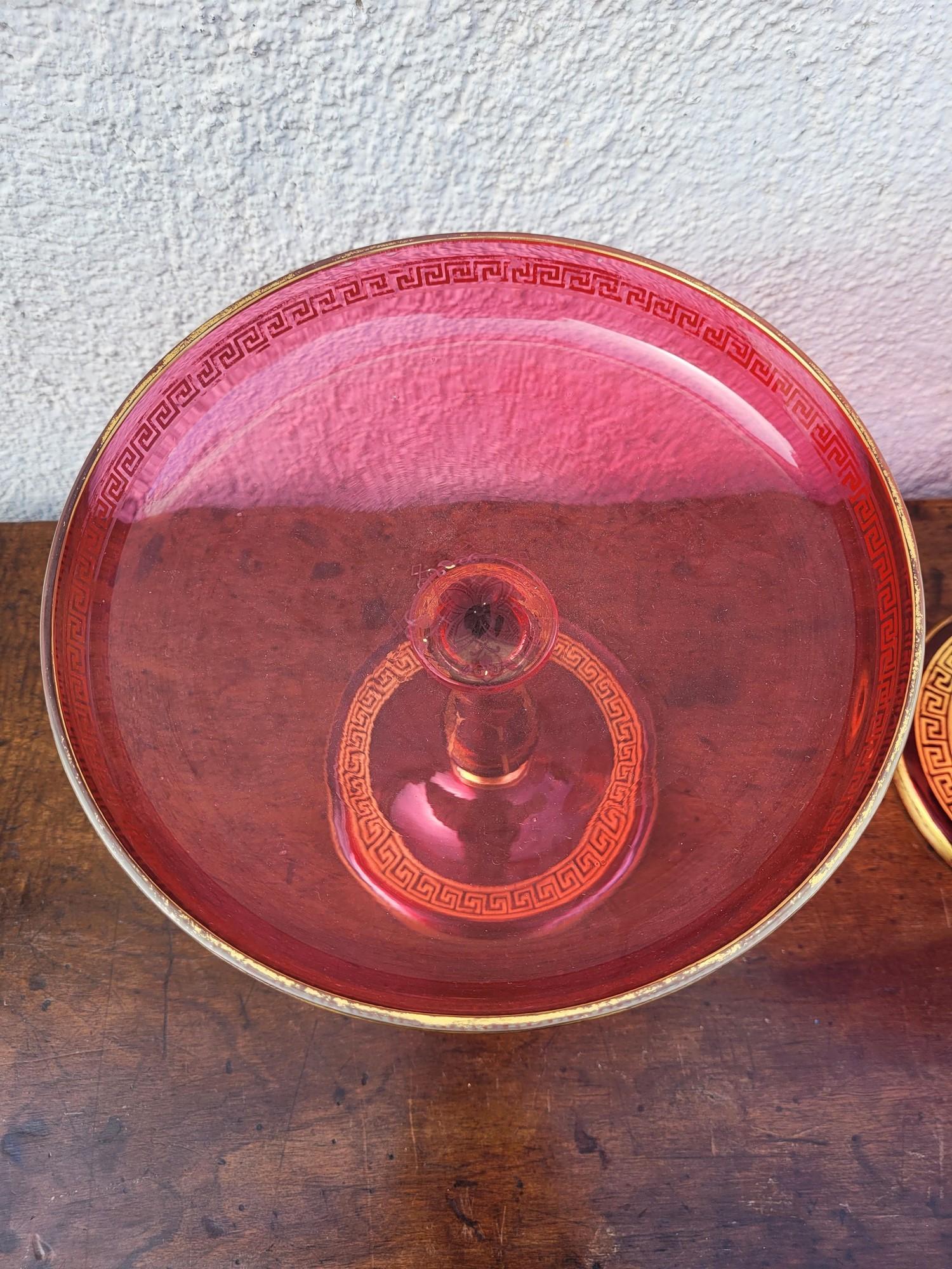 Set Of 10 Plates And 2 Fruit Bowls In Ruby Glass, Late 19th Century For Sale 6