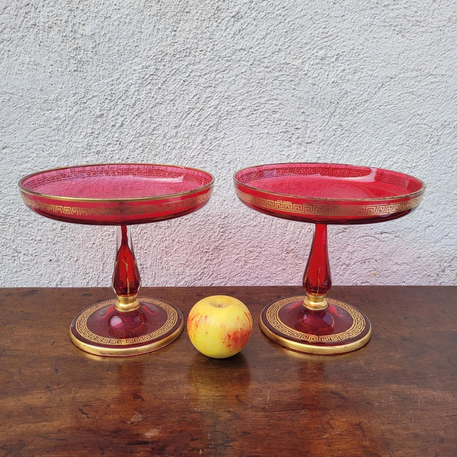 Set Of 10 Plates And 2 Fruit Bowls In Ruby Glass, Late 19th Century For Sale 3