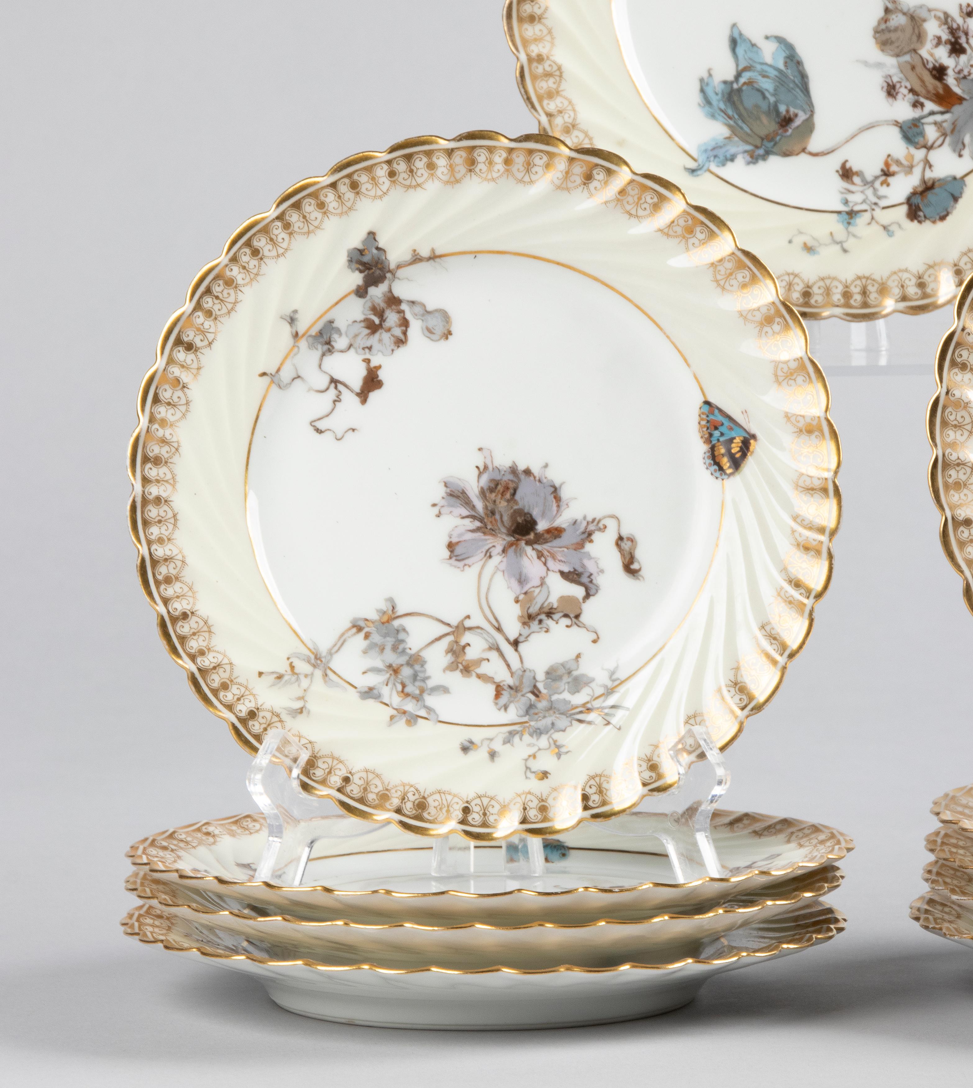 French Set of 10 Porcelain Cakeplates Art Nouveau by Haviland Limoges For Sale