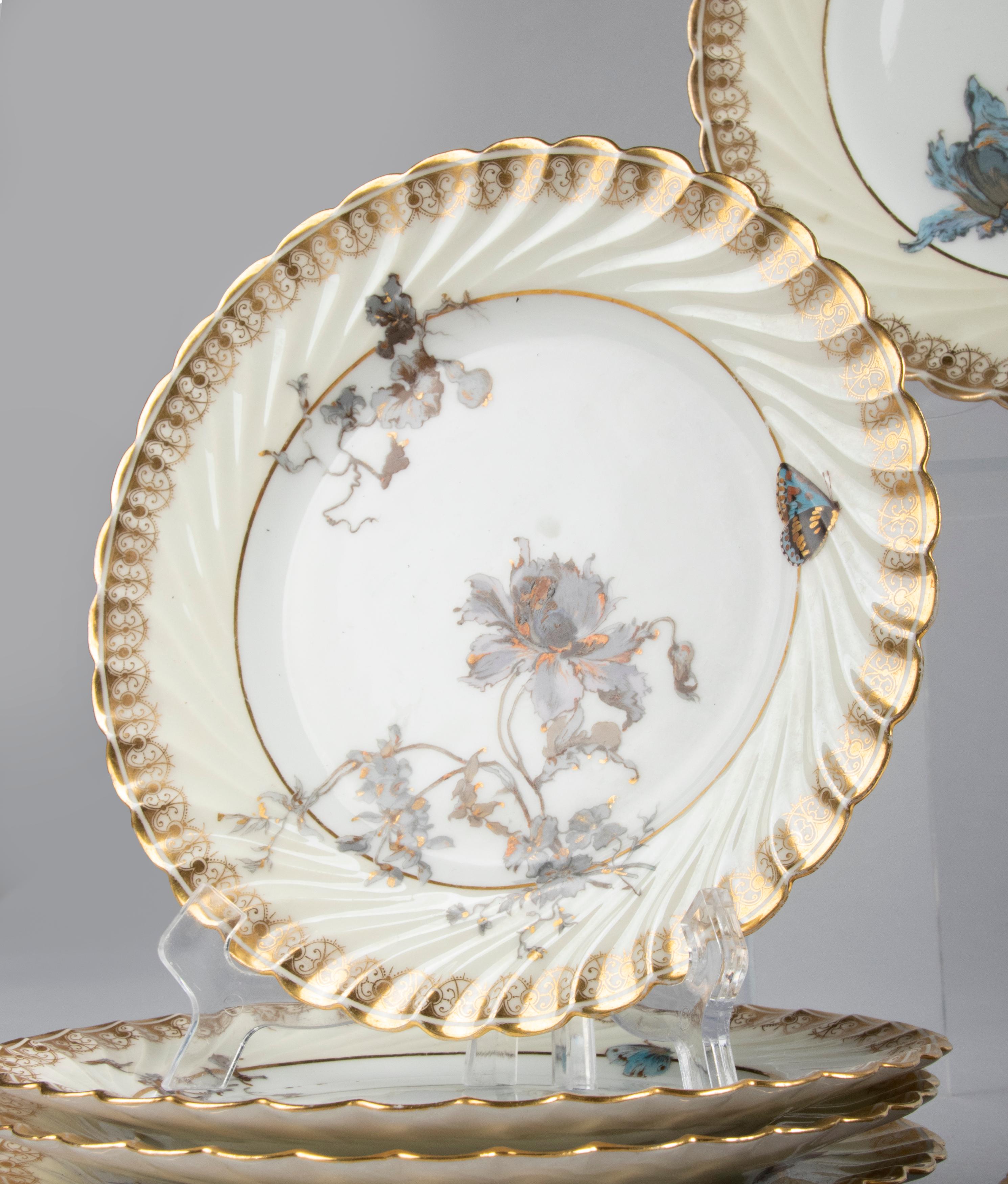 Set von 10 Porzellan-Tortentellern im Jugendstil von Haviland Limoges (Frühes 20. Jahrhundert) im Angebot