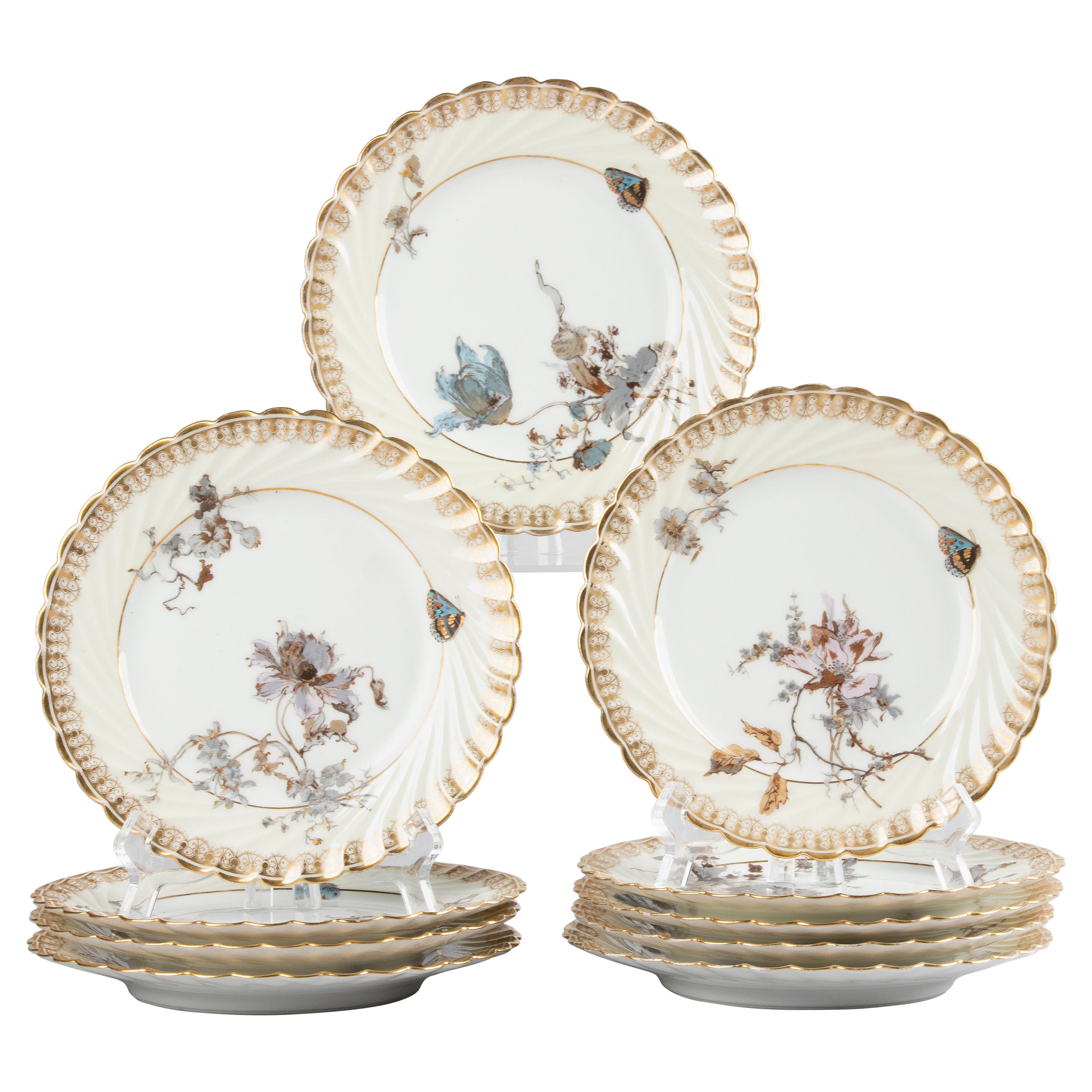Set of 10 Porcelain Cakeplates Art Nouveau by Haviland Limoges