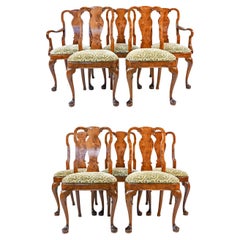 Set of 10 Queen Anne Burl Dining Chairs
