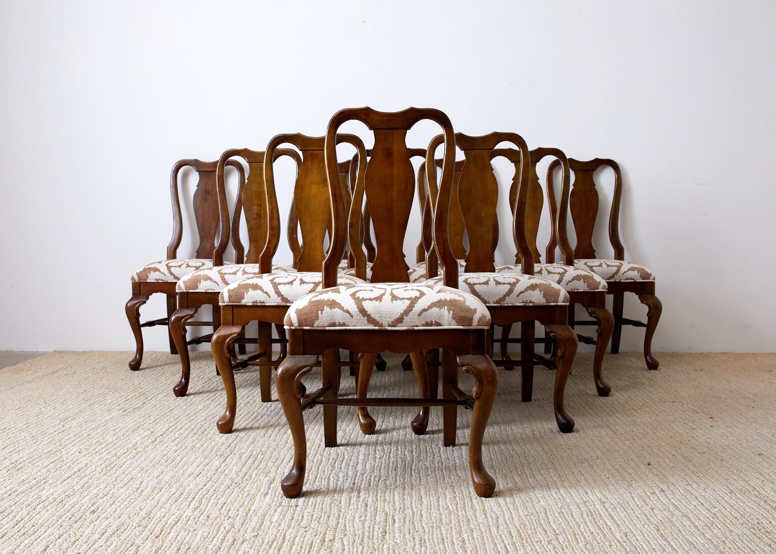 Set of Ten Queen Anne Style Mahogany Dining Chairs 3