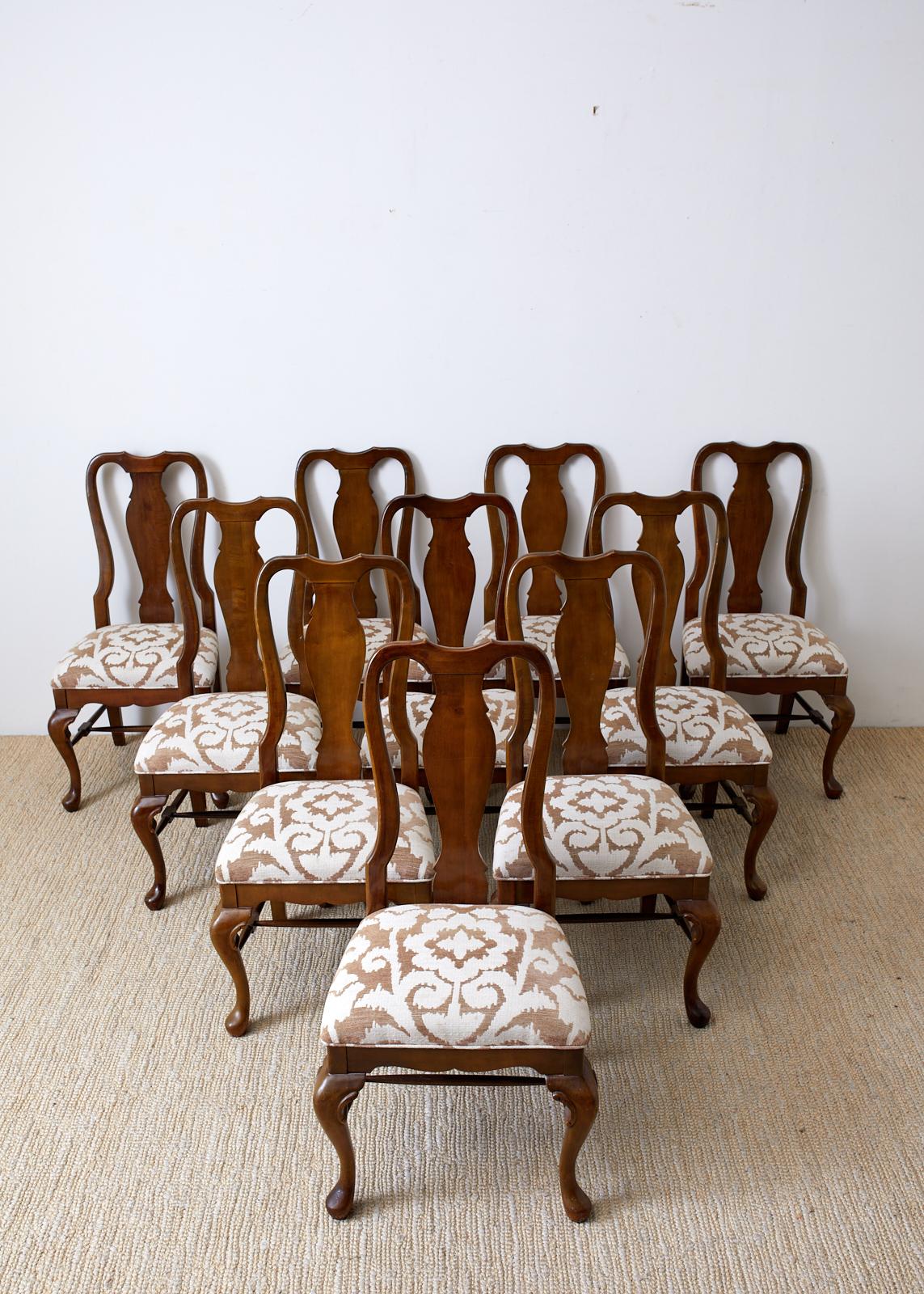 Hand-Crafted Set of Ten Queen Anne Style Mahogany Dining Chairs