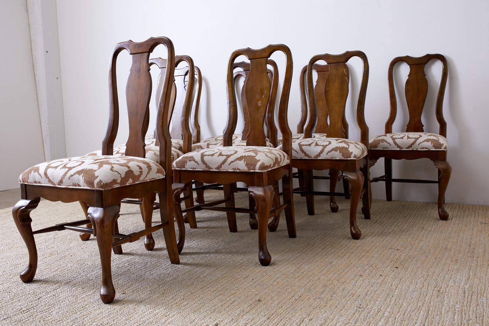 20th Century Set of Ten Queen Anne Style Mahogany Dining Chairs