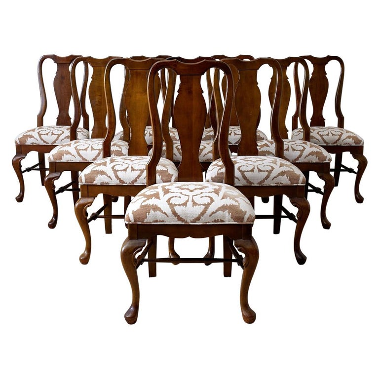 Set of Ten Queen Anne Style Mahogany Dining Chairs at 1stDibs