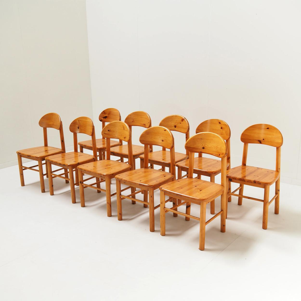 Brutalist Set of 10 ‘Rainer Daumiller’ Chairs in Solid Pine Wood