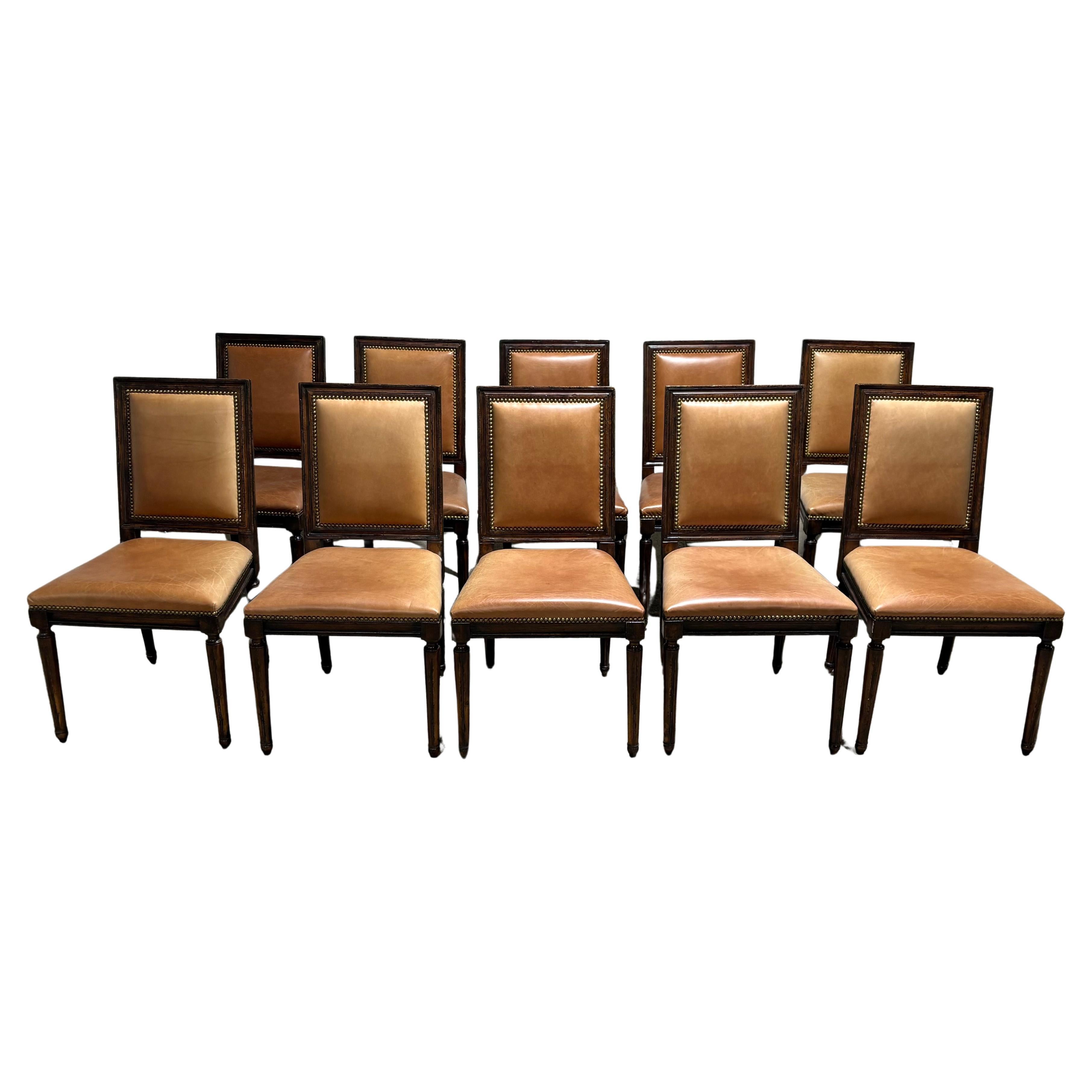 Set of 10 Ralph Lauren Louis XVI Leather Dining Chairs For Sale